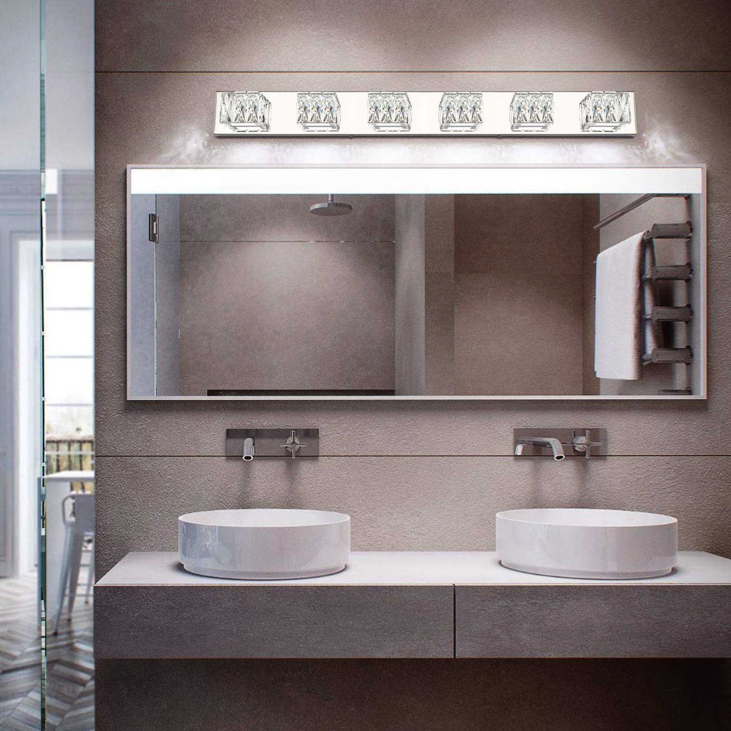ZUZITO Modern Bathroom Light Fixtures Over Mirror LED Crystal 6 Lights Vanity Lighting for Bath White Light (6000K)