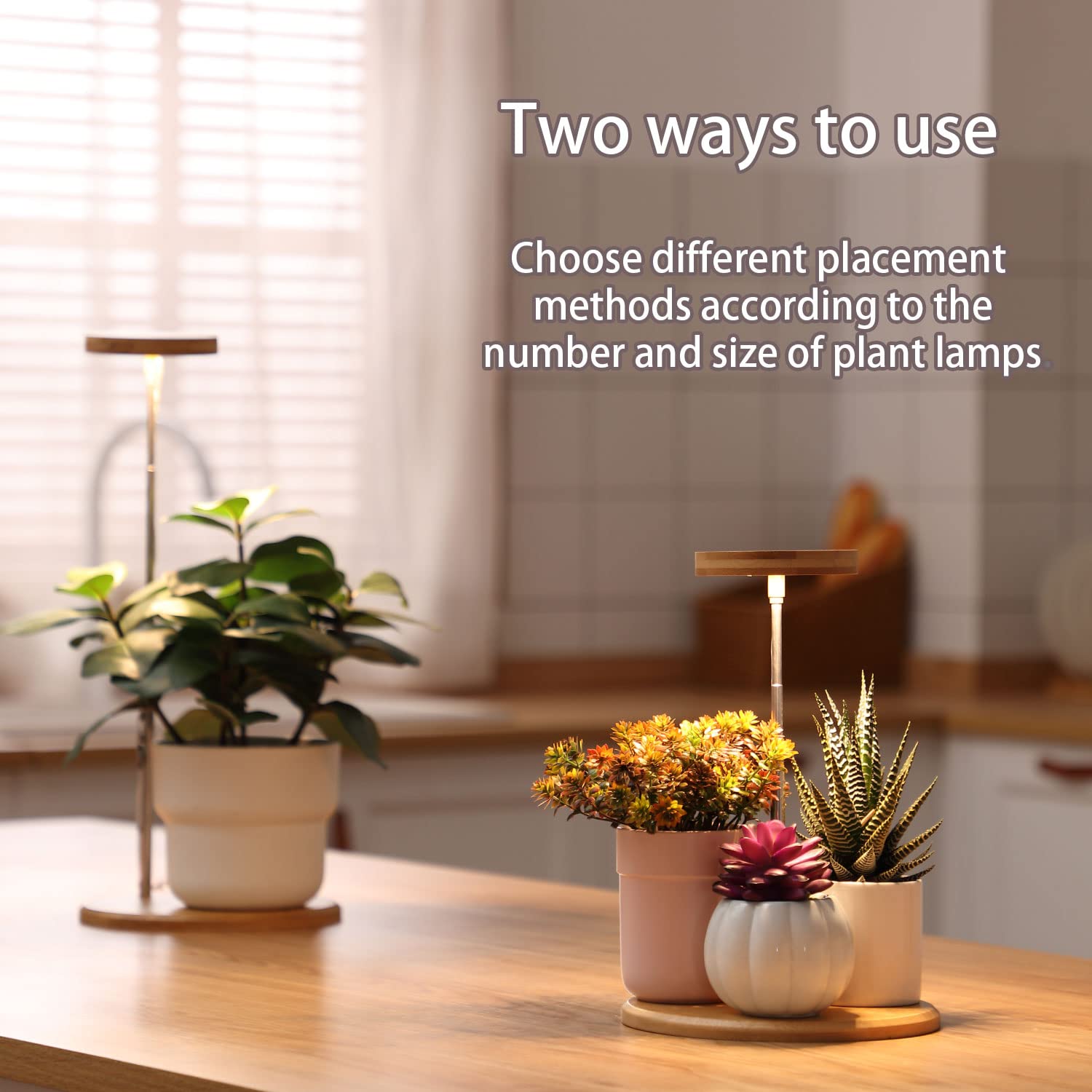 yadoker Indoor Plant Grow Light - Adjustable Height, Automatic Timer, Bamboo, 1 Pack, Light Base