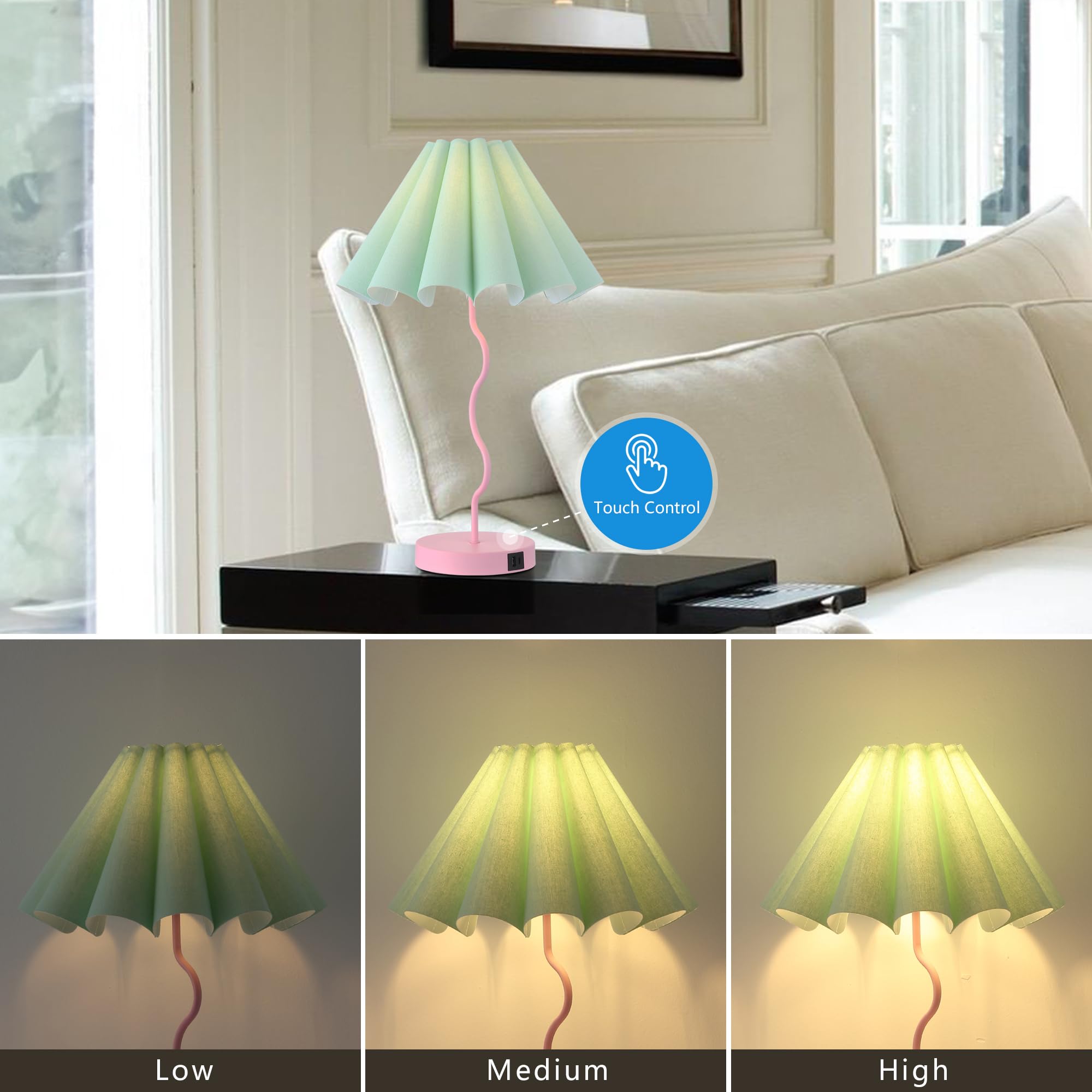 EOEYYOYB Pleated Table Lamp, Linen Lampshade, Modern Design, Pink, Model 2097