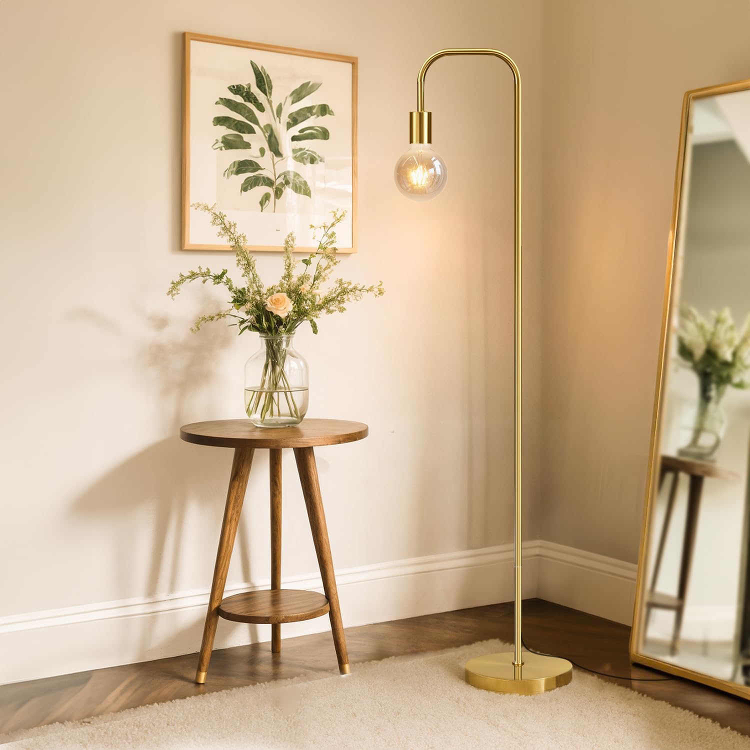 Oneach Industrial Floor Lamp - 63.75 Antique Brass Gold, Minimalist Design For Living Room, Bedroom, Office - Model Amz-F2016-Gl