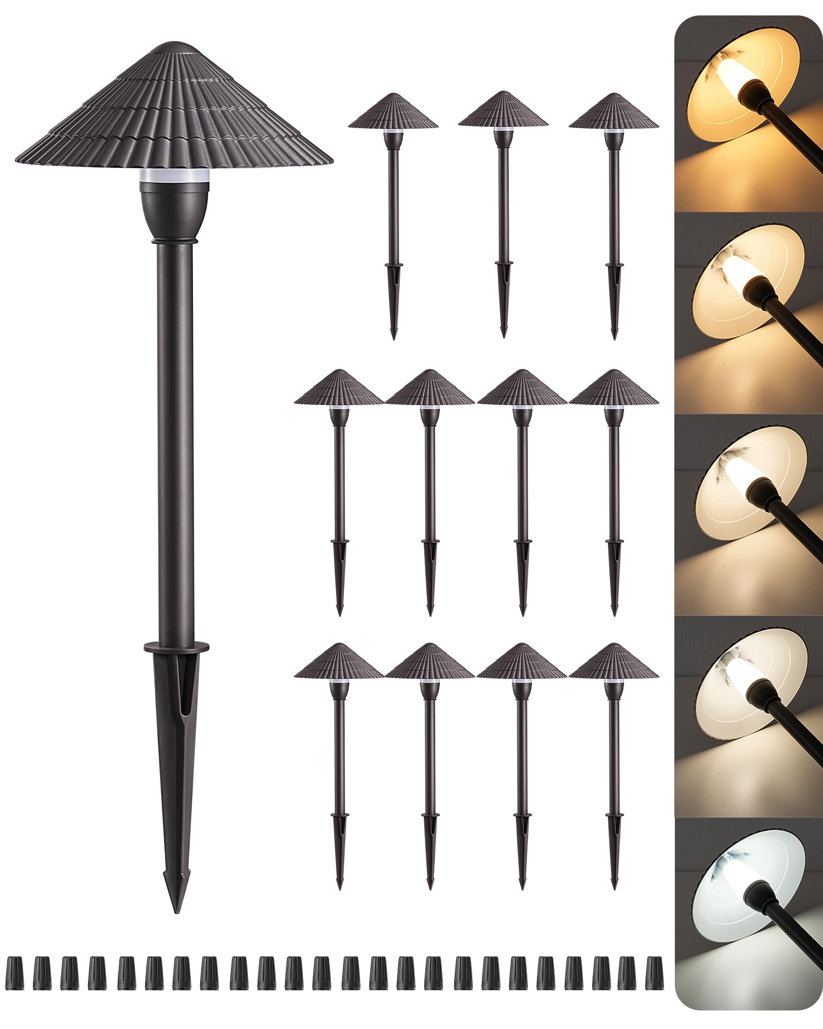 EDISHINE 5CCT Low Voltage Landscape Lights, 12 Pack, 3W 160LM, Die-Cast Aluminum, Waterproof, Black, Model JXL-HW-D02-XX