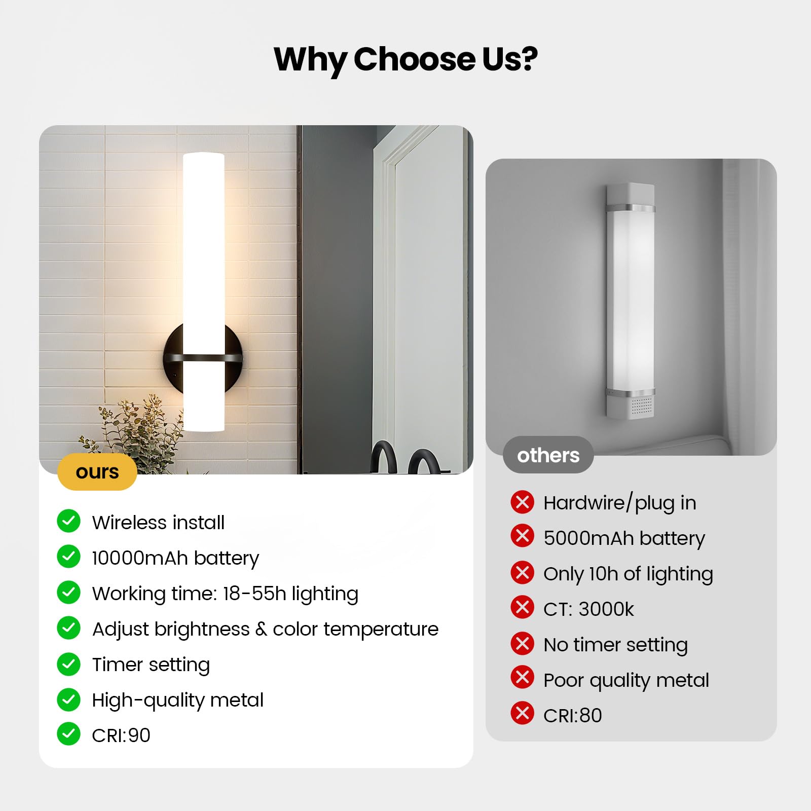 AIJIASI Black Battery Operated Wall Sconces - 15in Rechargeable LED Lights, Dimmable 3000K-6000K, Set of 2, Remote Control,