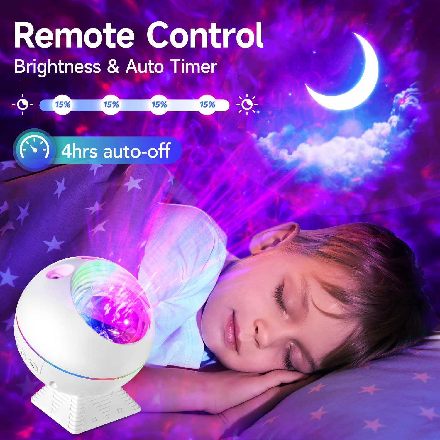 One Fire Galaxy Projector - 43 Lighting Modes, Remote Control, White, Model BL-XK04