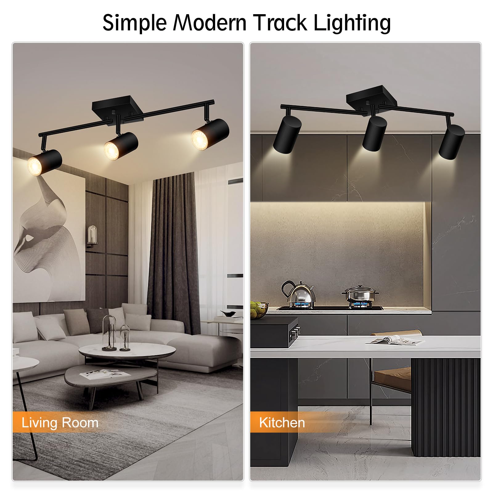 BoostArea 3 Way Track Lighting Kit, LED Ceiling Fixtures, Metal, Black, Model C0531