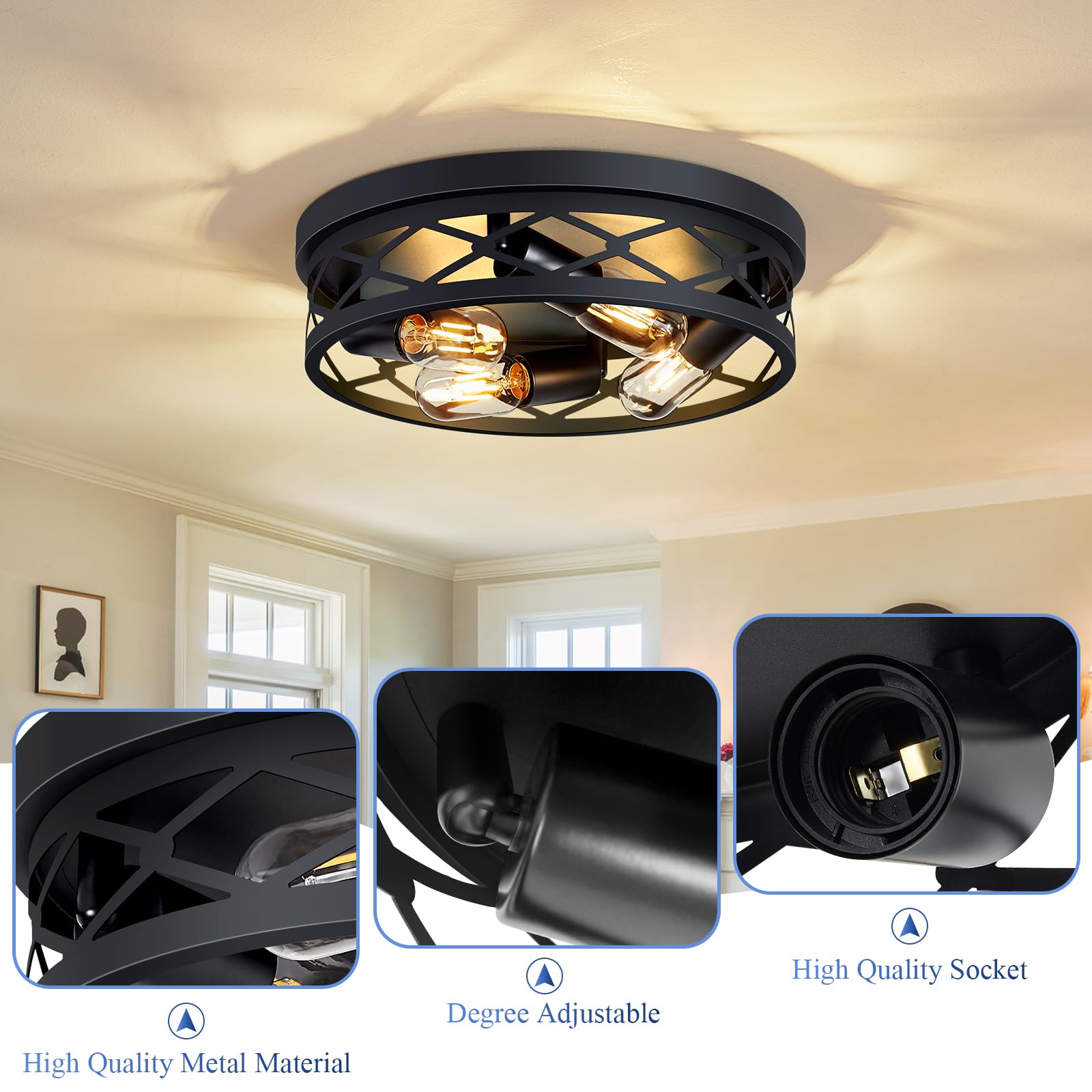 Xpehk 4-Light Farmhouse Ceiling Light Fixture,14 Inch Hallway Lighting Fixtures Ceiling,Light Fixtures Ceiling Mount For Kitchen