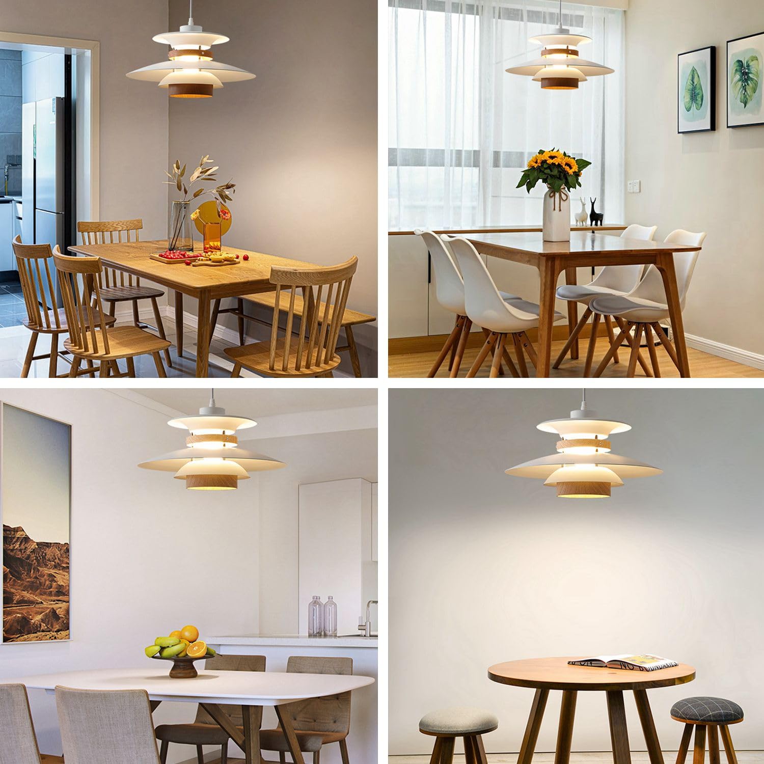 EFINEHOME Adjustable Pendant Lamp, 1-Light E26 Base, Aluminum & Wood Finish, 40cm, Beige+Dark Wood Grain, Model EFLM22385H