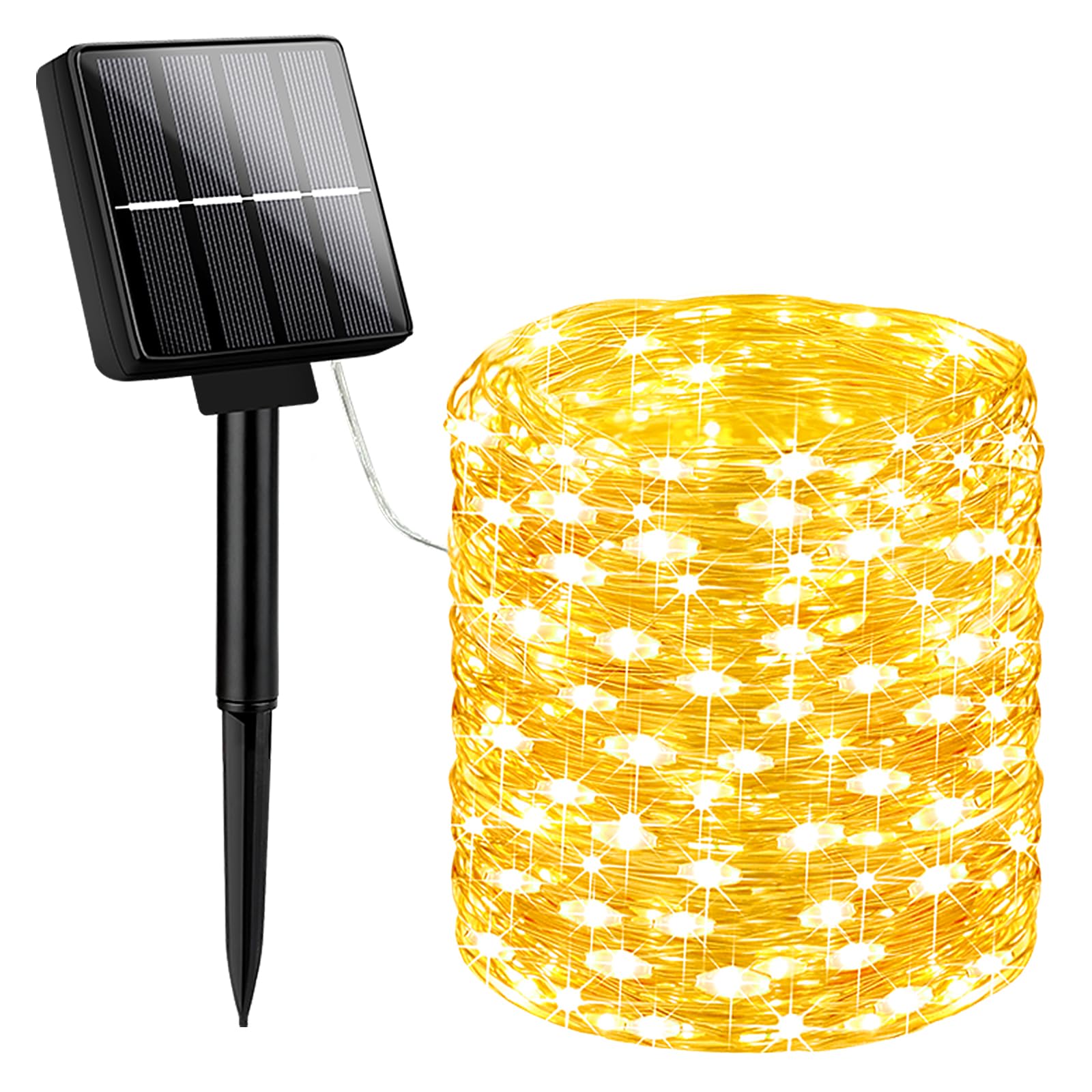 Brightever Outdoor Solar String Lights Waterproof  1-Pack 40Ft 100Led Solar Fairy Lights For Outside With 8 Lighting Modes  Solar Twinkle Lights For Patio Yard Garden Party Decorations (Warm White)