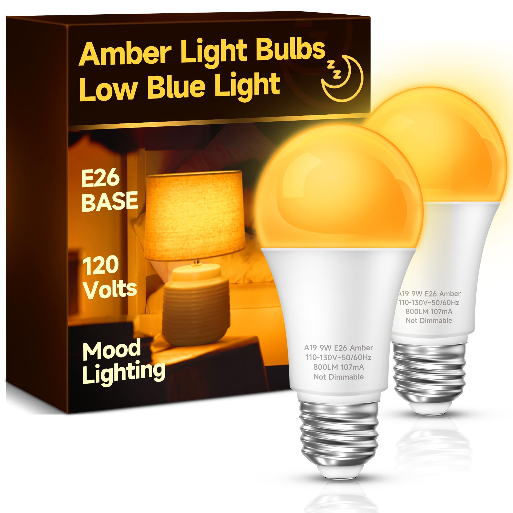 Unilamp Sleep Aid Light Bulb, 9W Amber Warm Light Bulbs 1800K, Blue Light Blocking Dim Light Bulbs 60W Equivalent, Mood Soothing