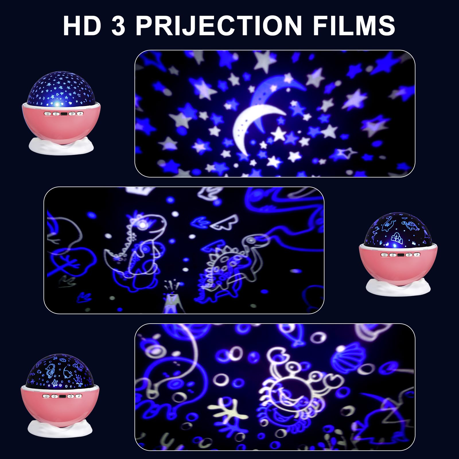 Kids Star Night Light, Night Light Projector,Nebula Star Projector 360 Degree Rotation - 6 Led Bulbs 18 Light Color Changing Wit