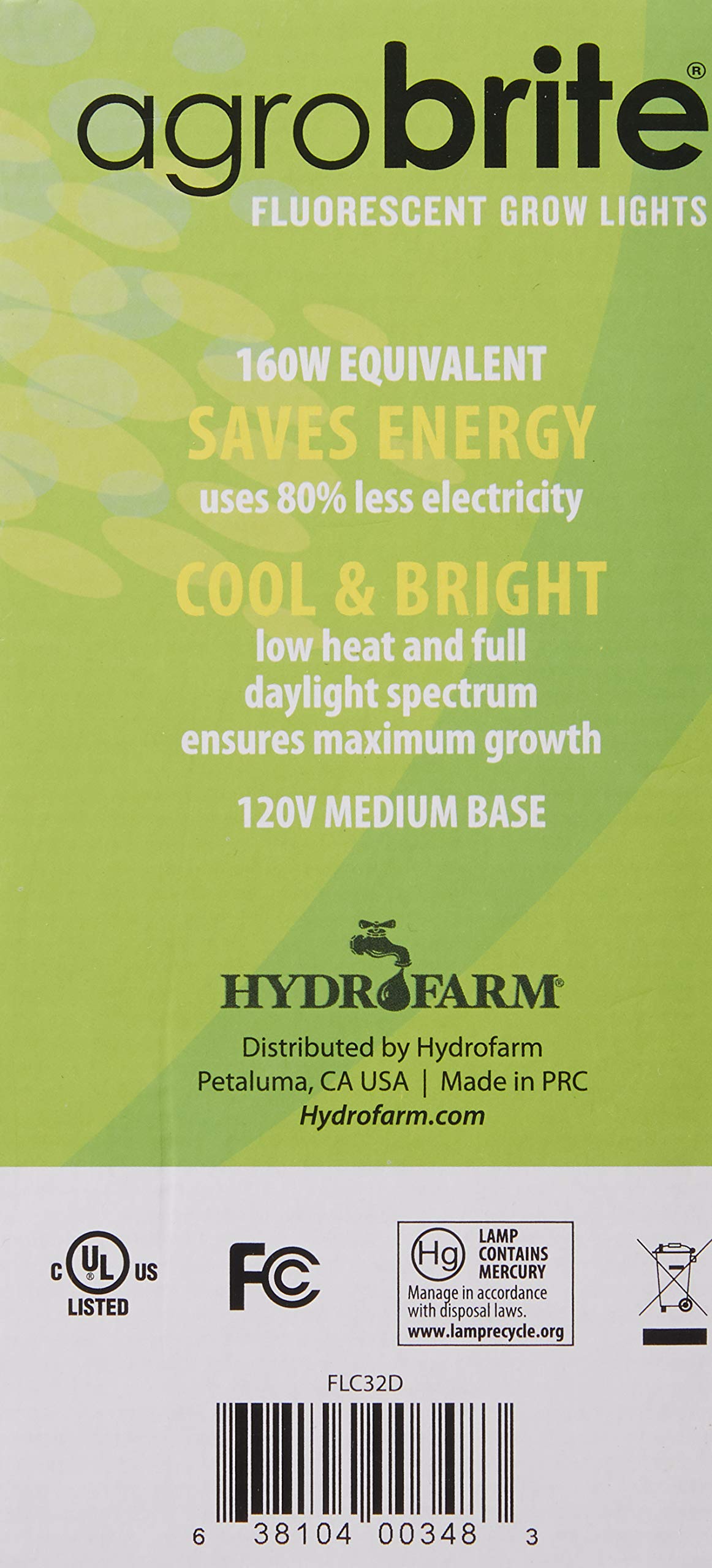 Hydrofarm Agrobrite FLC32D 32W Fluorescent Spiral Grow Lamp 6400K 1 Count Brown/A