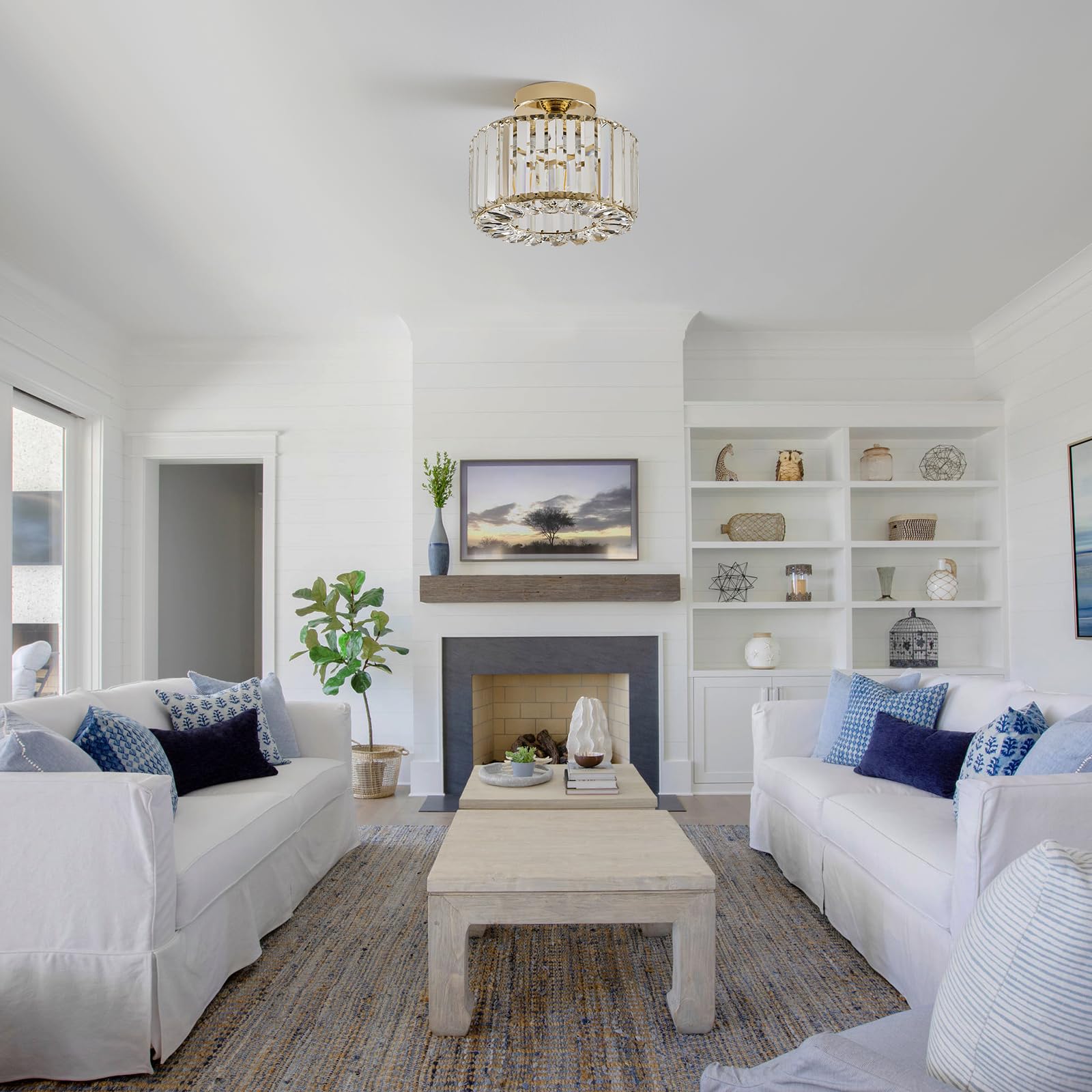 Buxvrcs Crystal Ceiling Light Fixture - Semi Flush Mount Chandelier, Gold, Medium, Model Sjd-12B, Perfect For Kitchen, Bedroom, Bathroom