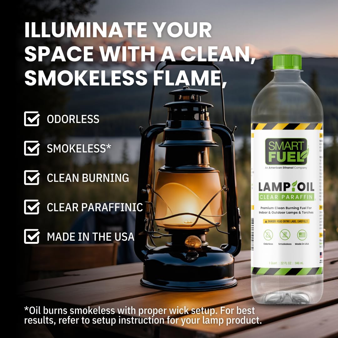 SMART FUEL ETHANOL Paraffin Oil Lamp Fuel - Clear, 32 oz - Smokeless, Odorless, Ideal for Tiki Torches and Lanterns