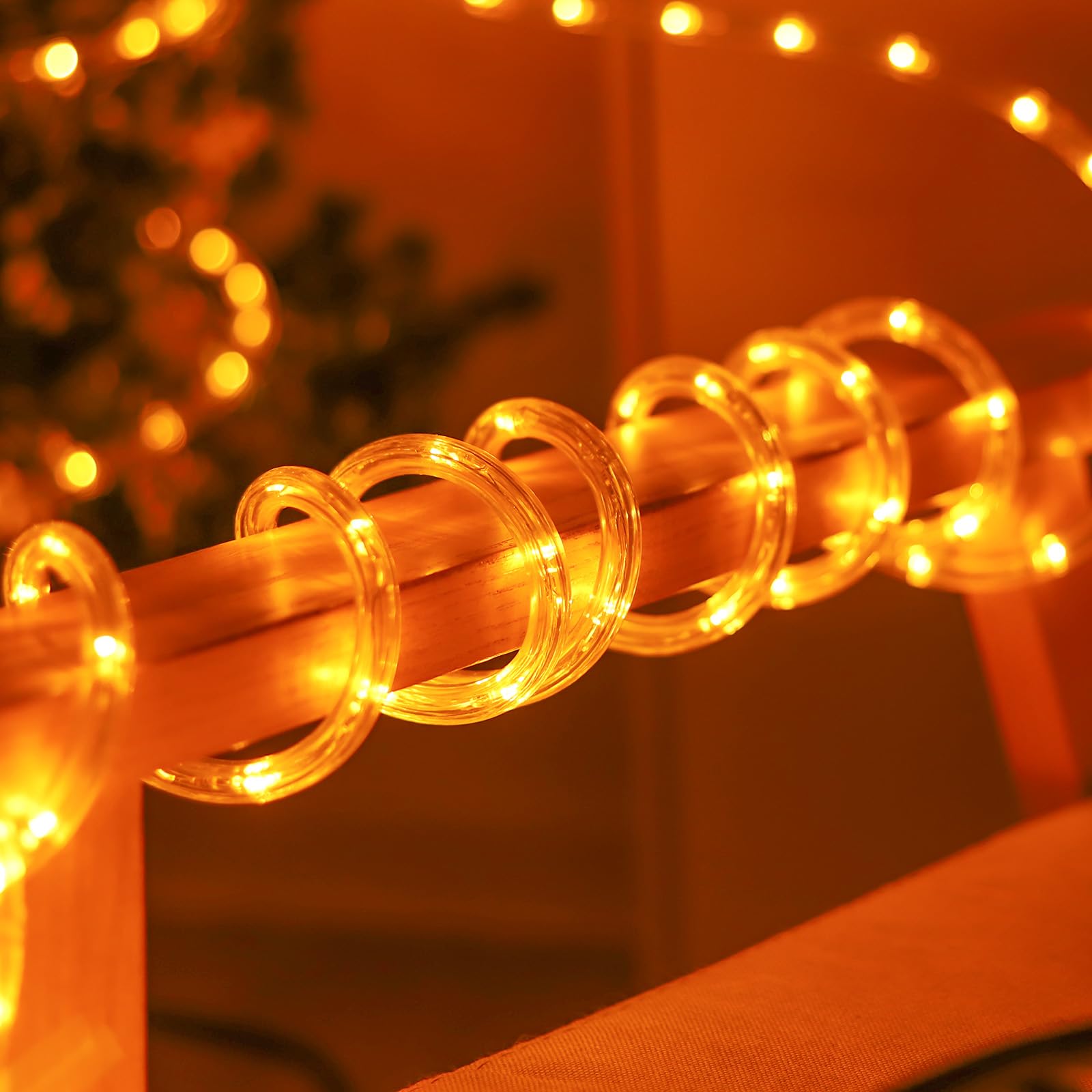 DINGFU 50ft LED Waterproof Rope Lights, Connectable Indoor Outdoor, PVC Tube, Red White Blue