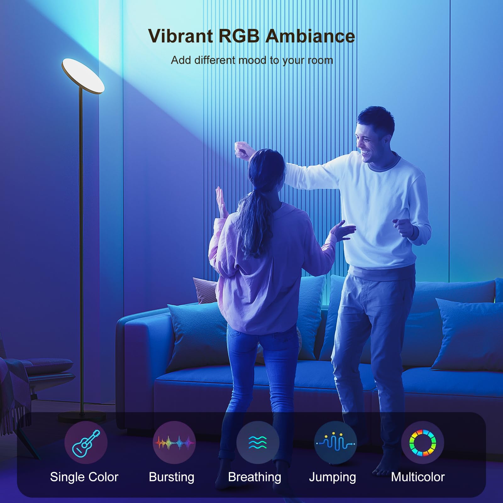FULSUNT RGB Torchiere Floor Lamp, 32W/3200LM, Remote Control, Stepless Dimming, 69in Tall, Brown, Model FLD-036-F2