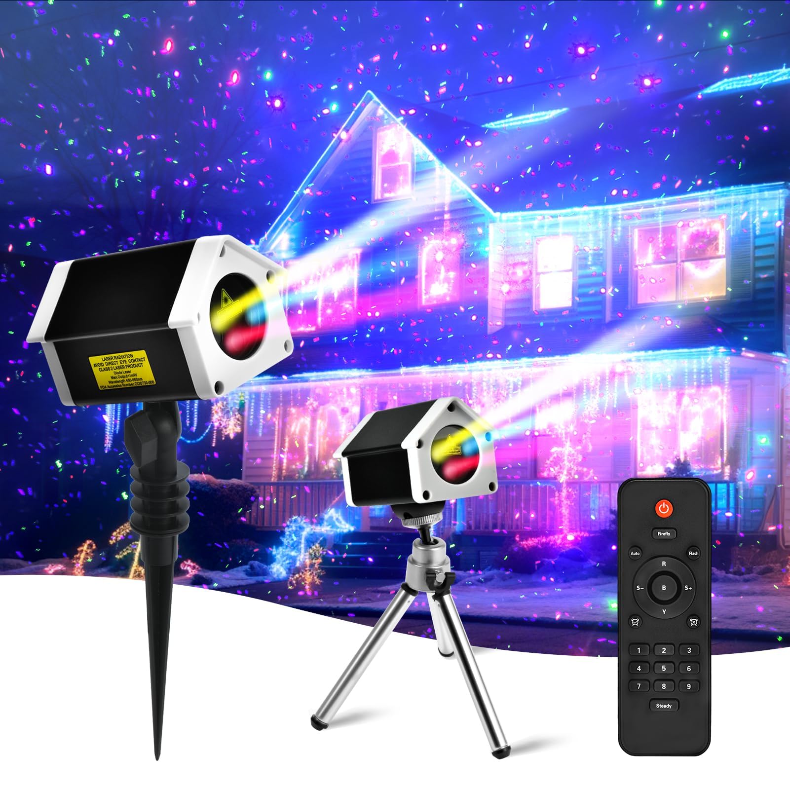 Christmas Laser Projector Lights Outdoor, 7 Color Firefly Projection Lights with Remote Controller, Outdoor Waterproof Indoor Pa