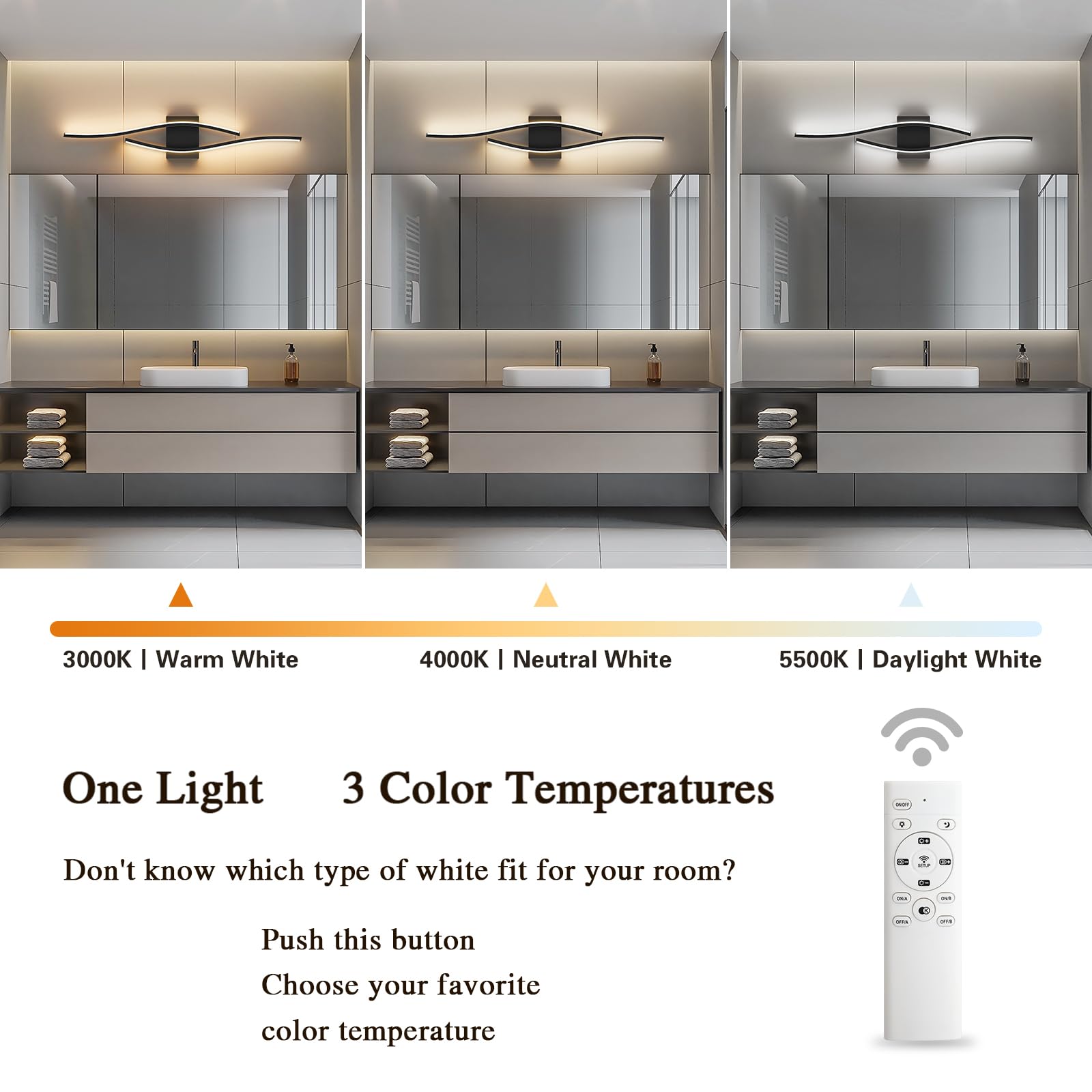 Pasoar Modern LED Wall Sconce Set of Two, 39.4" Hard-Wired, Stepless Colors 3000K-6000K with Remote Control, Black Metal Lights