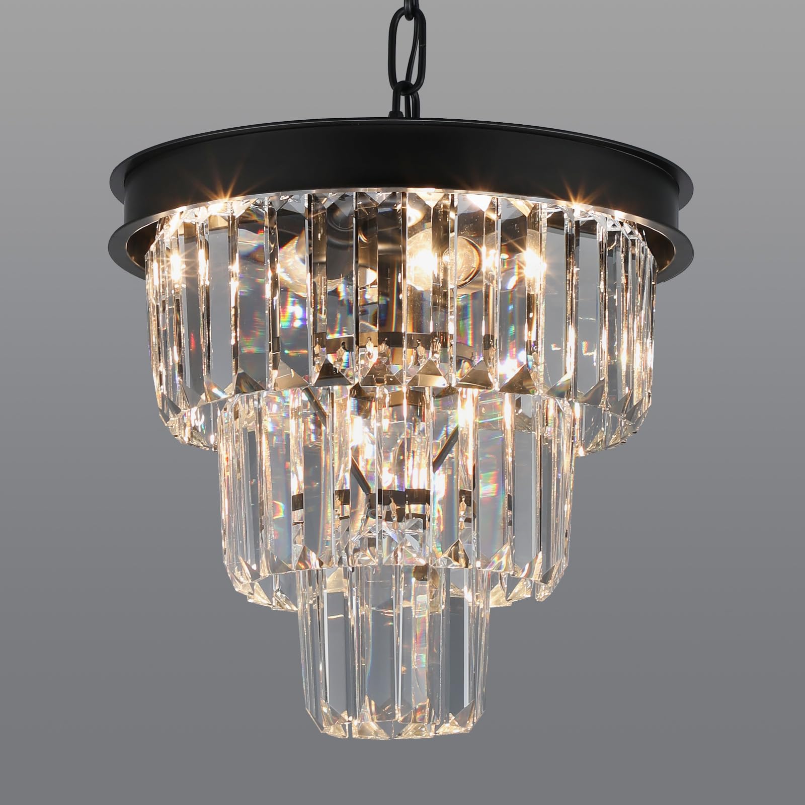 Weesalife Crystal Pendant Light Fixture, 4 Lights, Black, D12 Inch, Modern Design, Model A8828