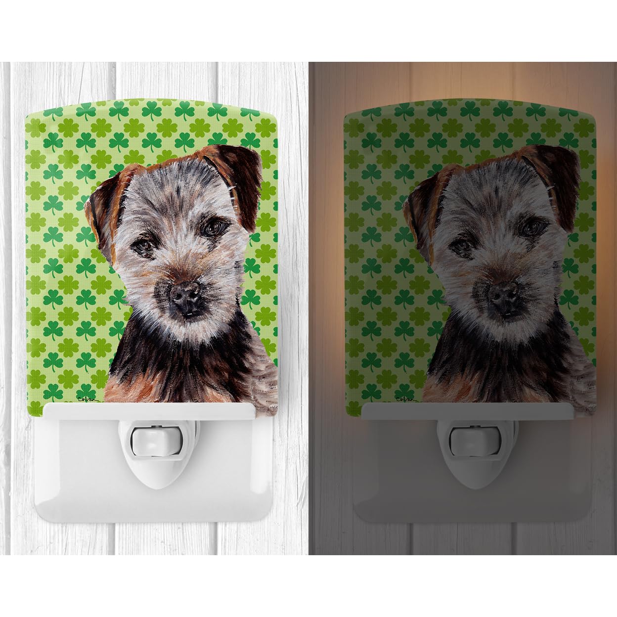 Caroline'S Treasures Sc9735Cnl Norfolk Terrier Puppy Lucky Shamrock St. Patrick'S Day Ceramic Night Light Compact, Ul-Certified, Ideal For Bedroom, Bathroom, Nursery, Hallway, Kitchen, 6X4X3, Multico