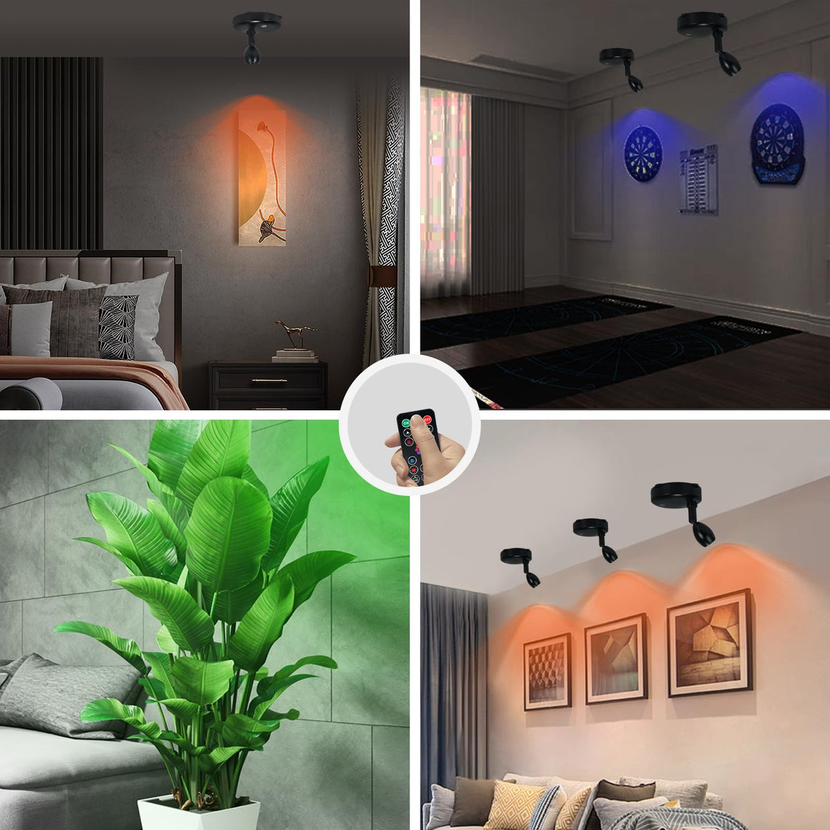 plant uplights indoor KANESIKI Wireless Spotlight Battery Operated, RGB Up Lights Indoor with Remote and Timer, LED Puck Lights, Dimmable Acce