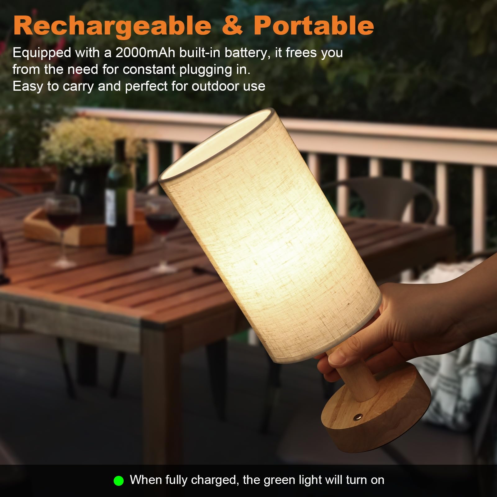 Small Cordless Touch Table Lamps Set Of 2 With Stepless Dimming, Natural Wood Base & Linen Fabric Shade,Wireless Battery-Powered