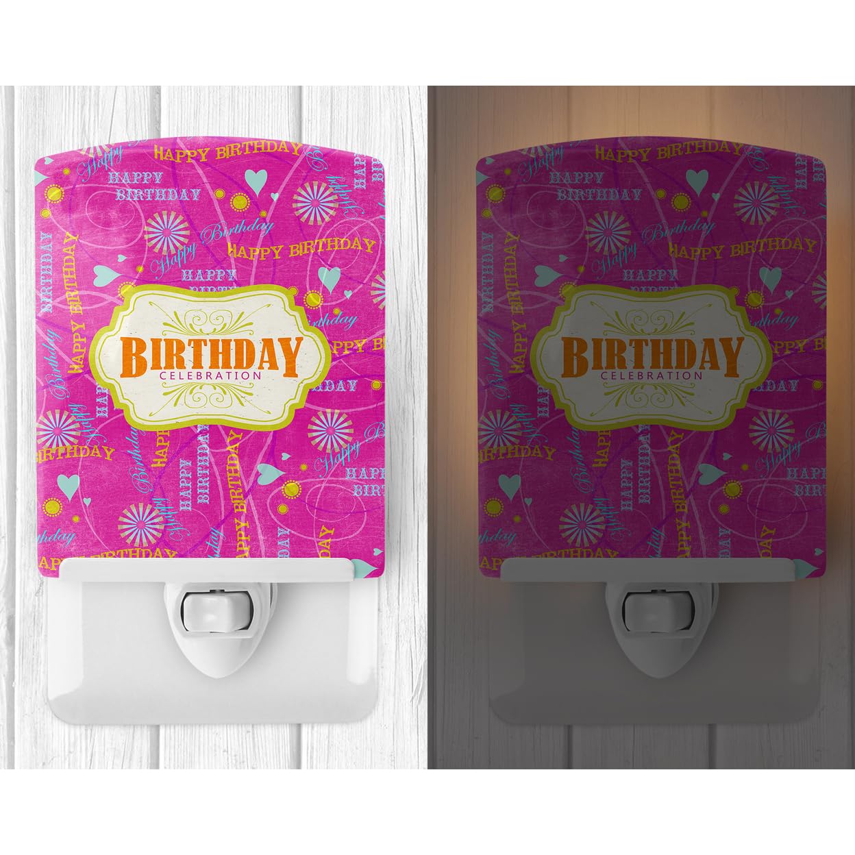 Carolines Treasures Ceramic Night Light, Happy Birthday Pink, 6x4x3in, Model SB3001CNL, UL-Certified for Bedroom, Nursery, Kitchen
