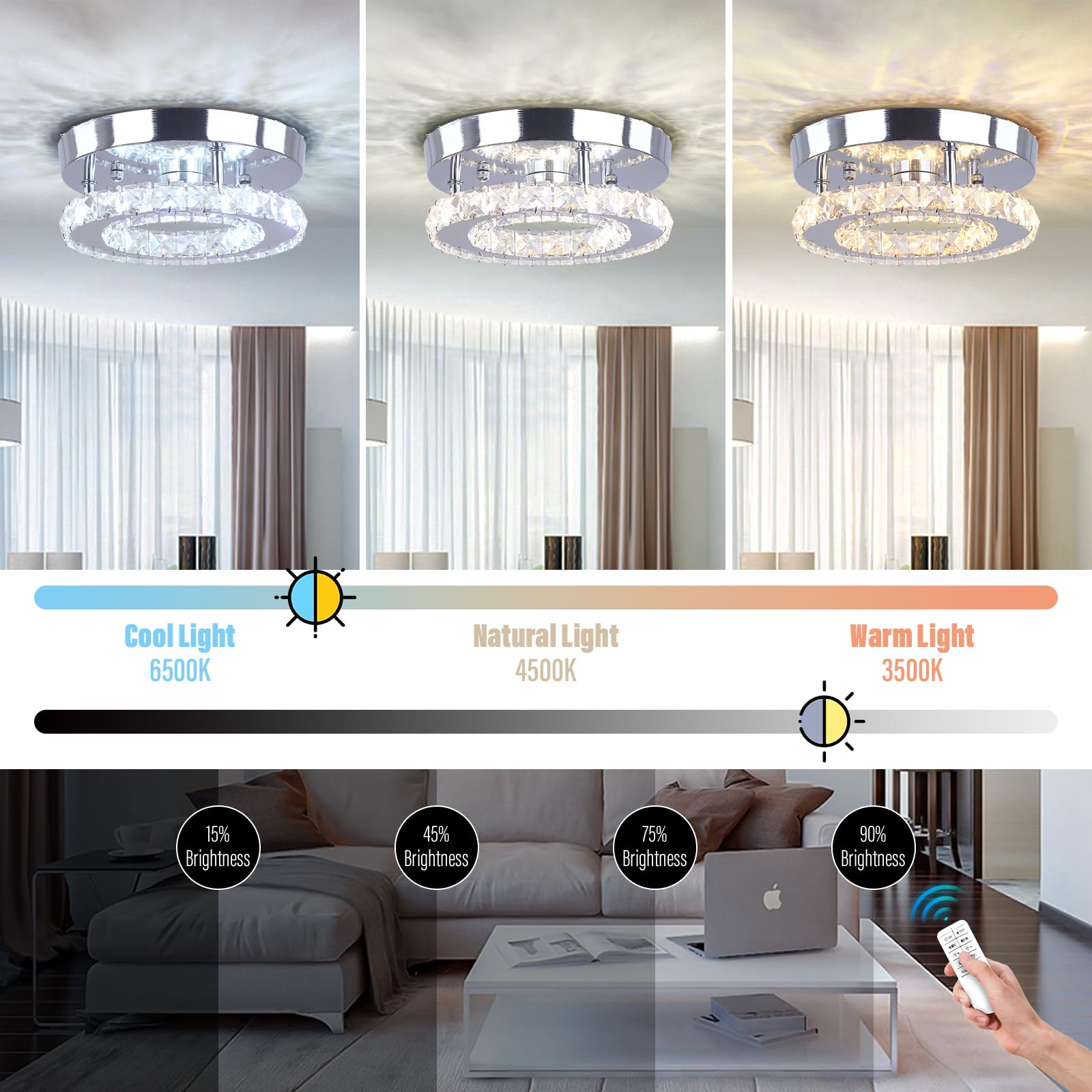 diisunbihuo Dimmable Mini Crystal Chandelier LED Flush Mount Ceiling Light Round Model XDY-D, Ideal for Hallway, Bedroom, Bathroom, Kitchen, Office