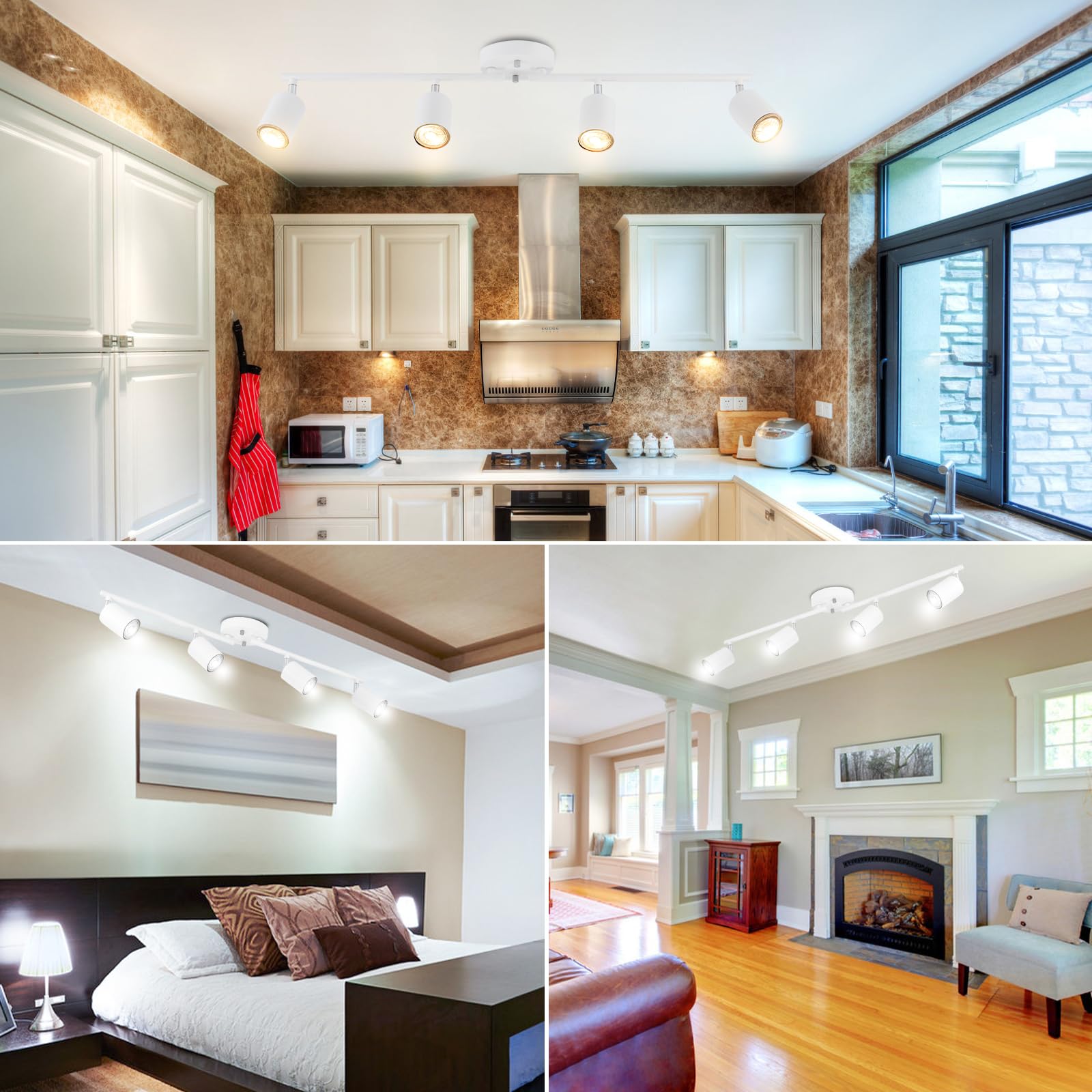 Boostarea Led 4 Light Track Lighting Kit, White 4 Way Ceiling Spot Lighting, Flexibly Rotatable Light Head For Kitchen, Living R