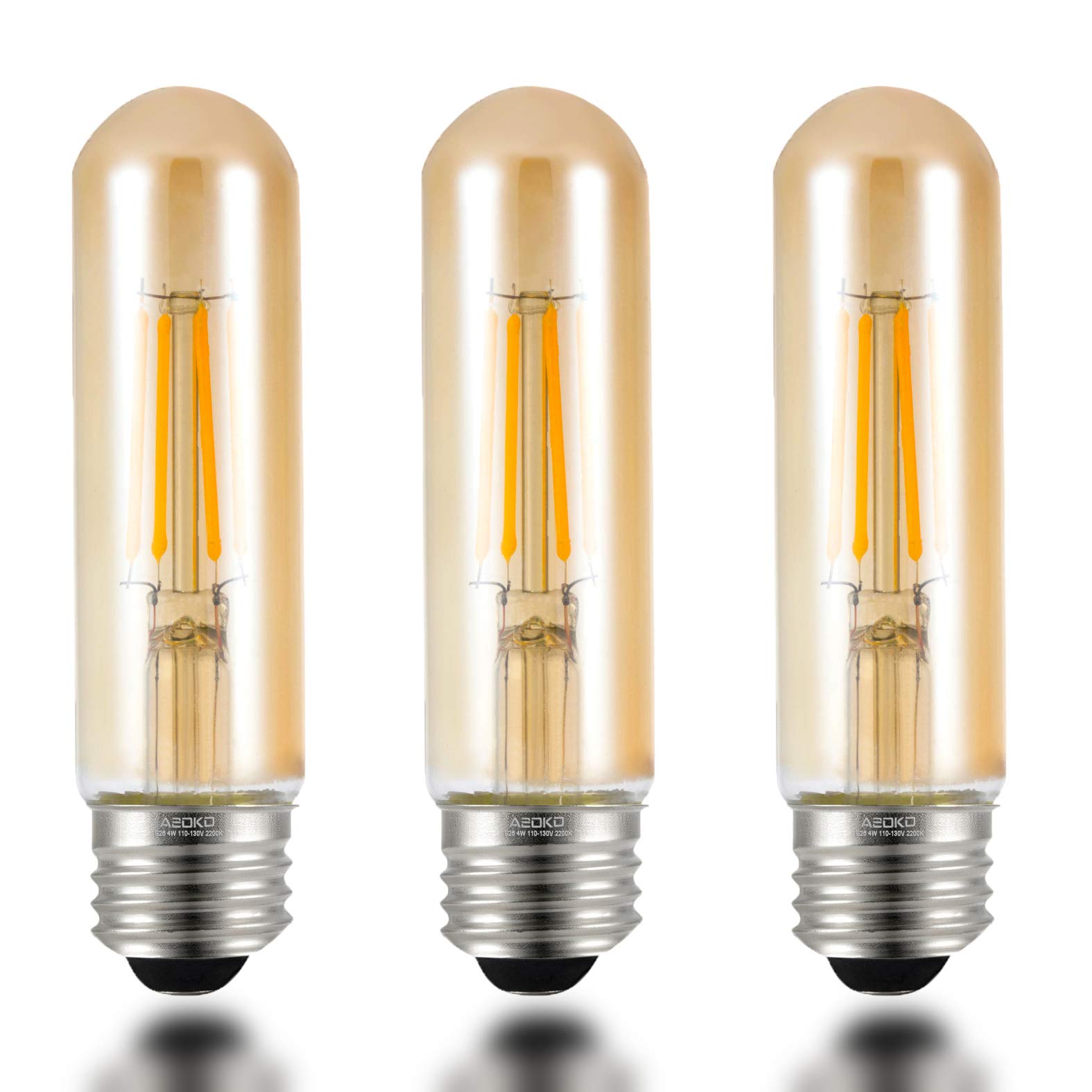 T10 Led Bulbs 2200K Warm White, 4W Amber Colored Tubular Edison Light Bulbs, E26 Medium Base,40 Watt Equivalent, Dimmable Tube V