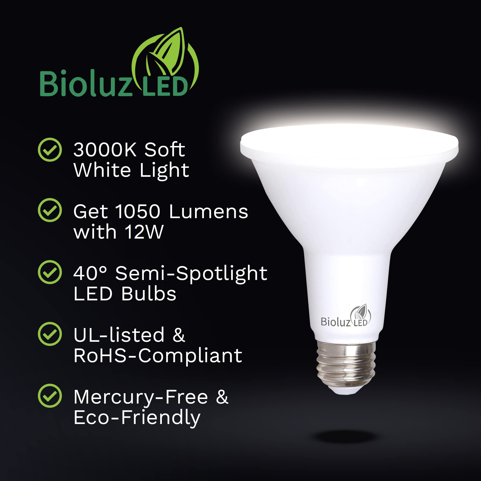 Bioluz LED 20 Pack PAR38 LED Light Bulb 90 CRI 12W = 100-120 Watt Replacement, Soft White 3000K, Dimmable Light Bulbs Flood Ligh