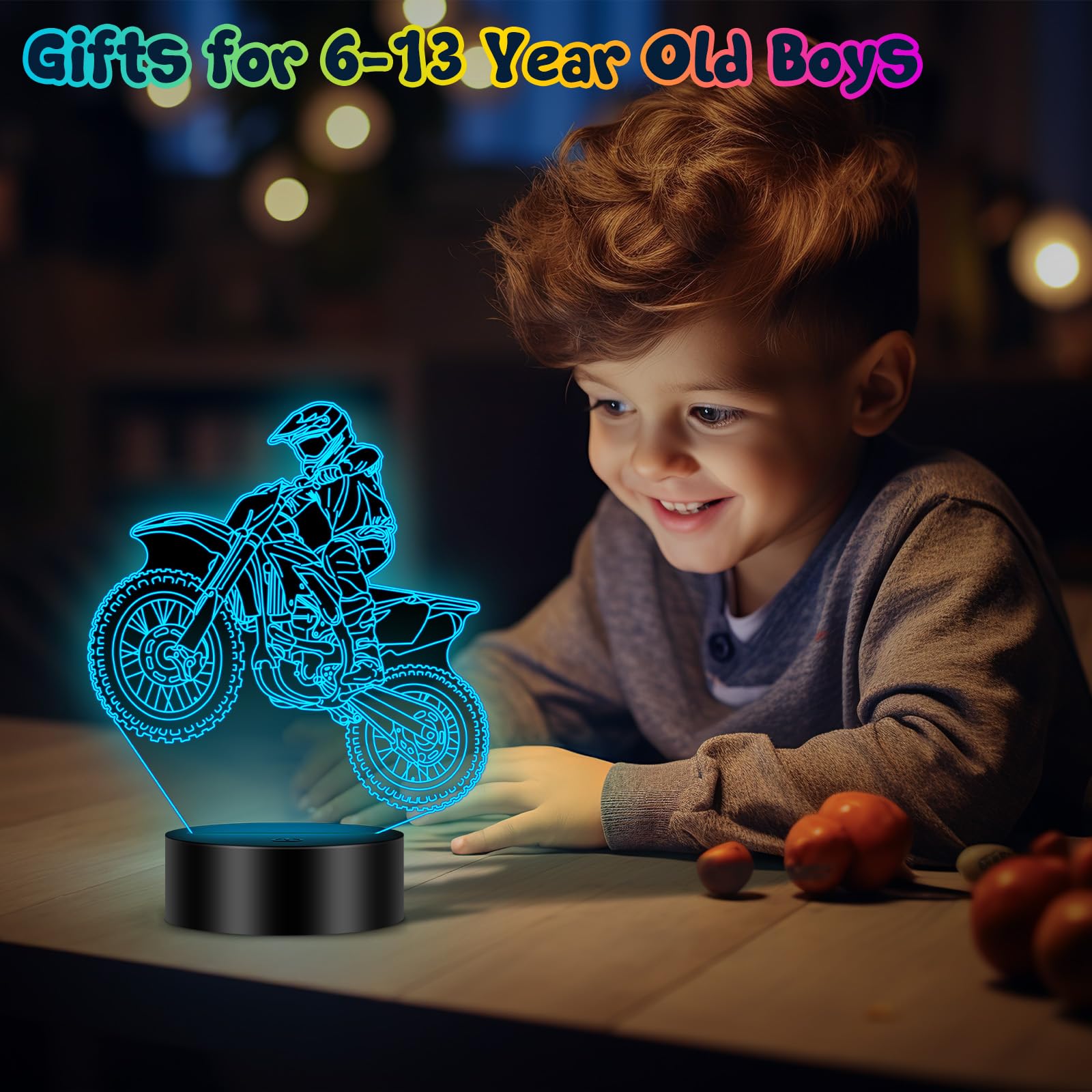 Linkax 3D Illusion Night Light & Soccer Gift For Teens  Boys & Kids - 8 To 12 Year Olds - Football Accessories & Room Decor (Bike)