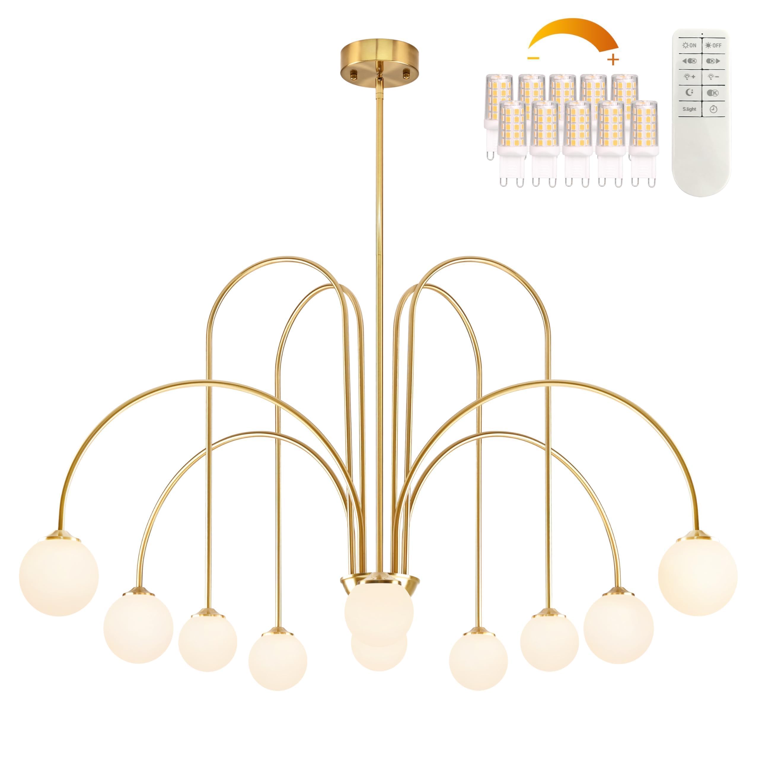 Bagood 10-Light Modern Sputnik Chandelier Gold Sputnik Chandeliers 43    Globe Chandelier With White Globe Glass Mid Century Pen