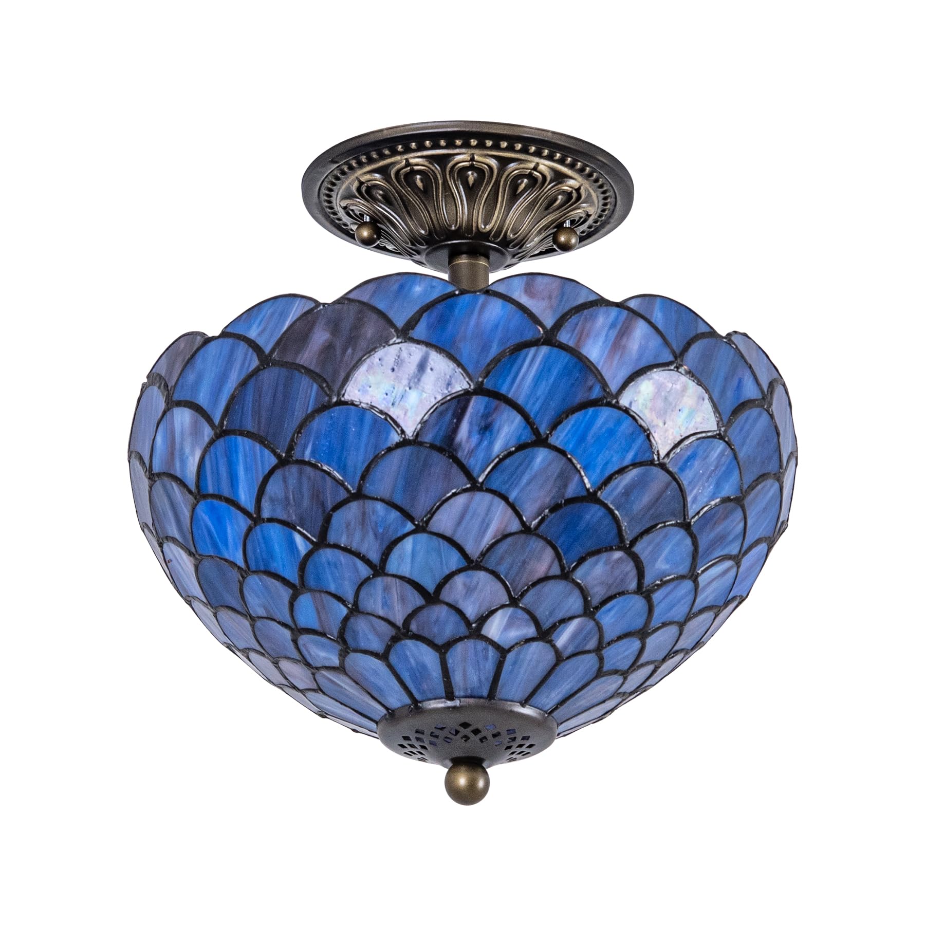 GILGGAK Gradient Blue Purple Pink Fish Scales Tiffany Ceiling Light Fixture Stained Glass Semi Flush Mount Lamp W12 x H11 Inches