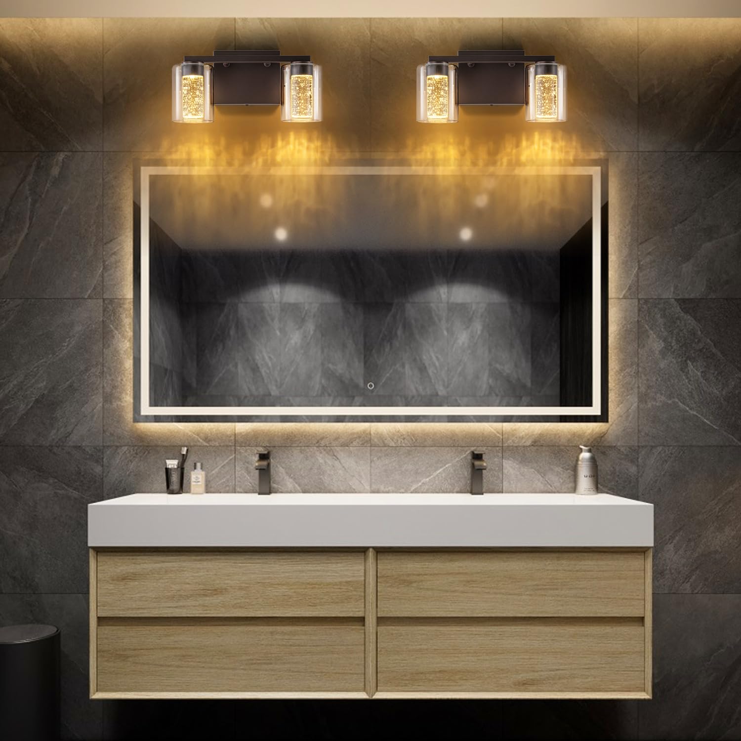 Sinerise 2-Light Bronze Vanity Light With 3 Color Modes (3000K/4000K/6000K), Eye Protection Led Bathroom Light Fixture, Dimmable