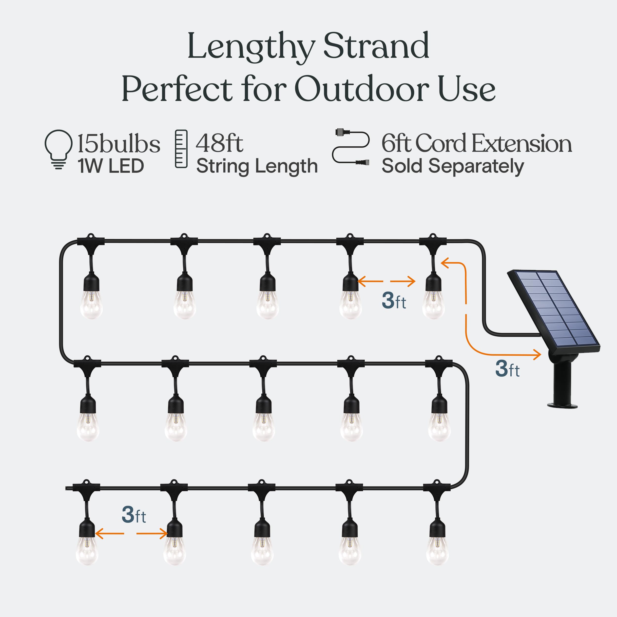 Brightech Ambience Pro Solar String Lights - 48 Ft, Waterproof, Shatterproof, White, Model SLR-48HG-SW