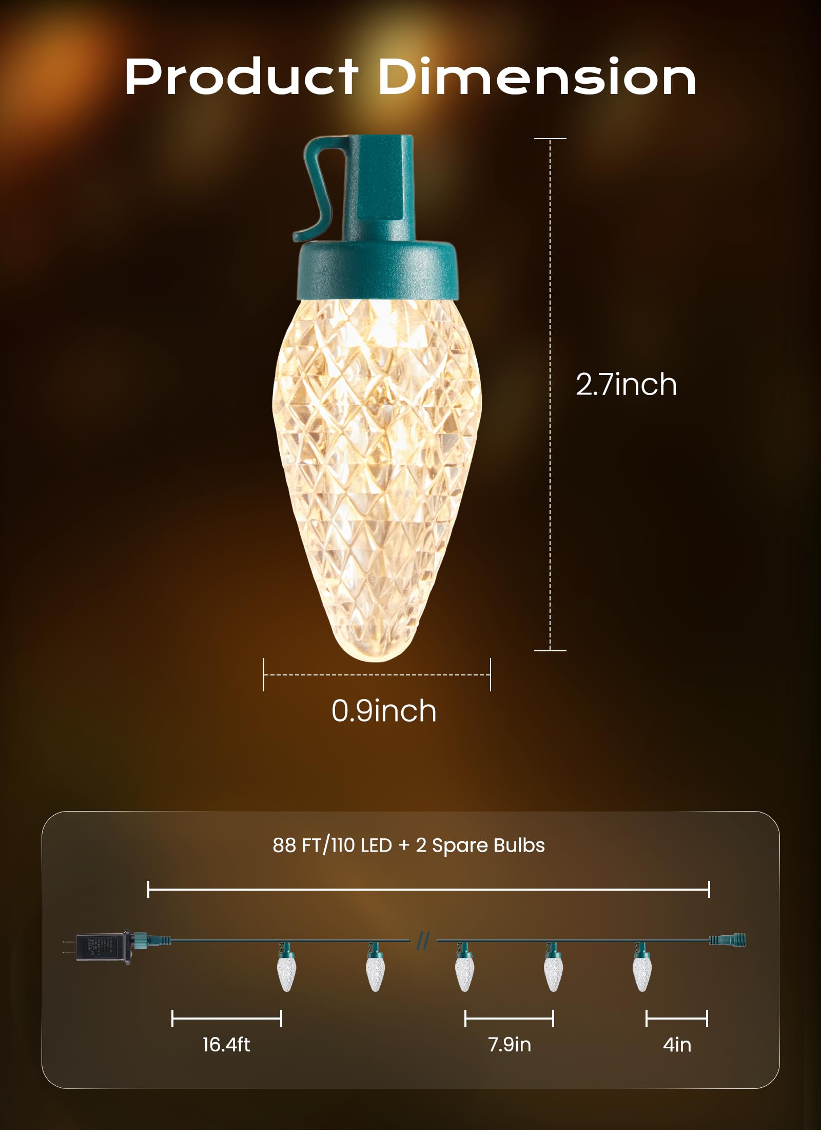 C9 Christmas Lights Outdoor  72 Ft 110 Led C9 String Lights  8 Modes & Timer Connectable Waterproof For Christmas Tree Light Indoor Outdoor Roofline Patio Outside Garden Yard Xmas Decor  Warm White