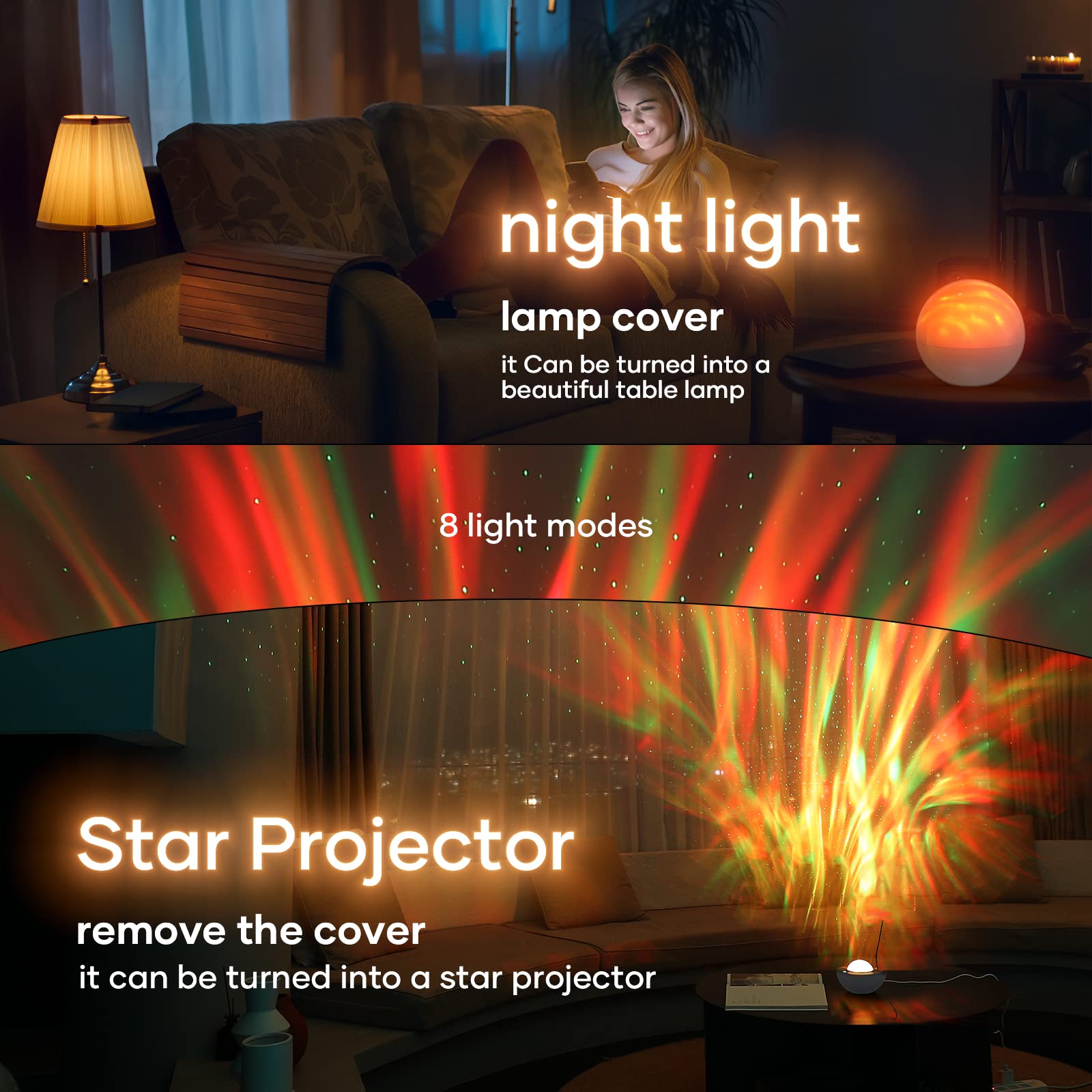 SUPFOO Galaxy Projector for Bedroom, Star Night Light with White Noise & Bluetooth Music, Aurora Remote Control & Timing, Party,