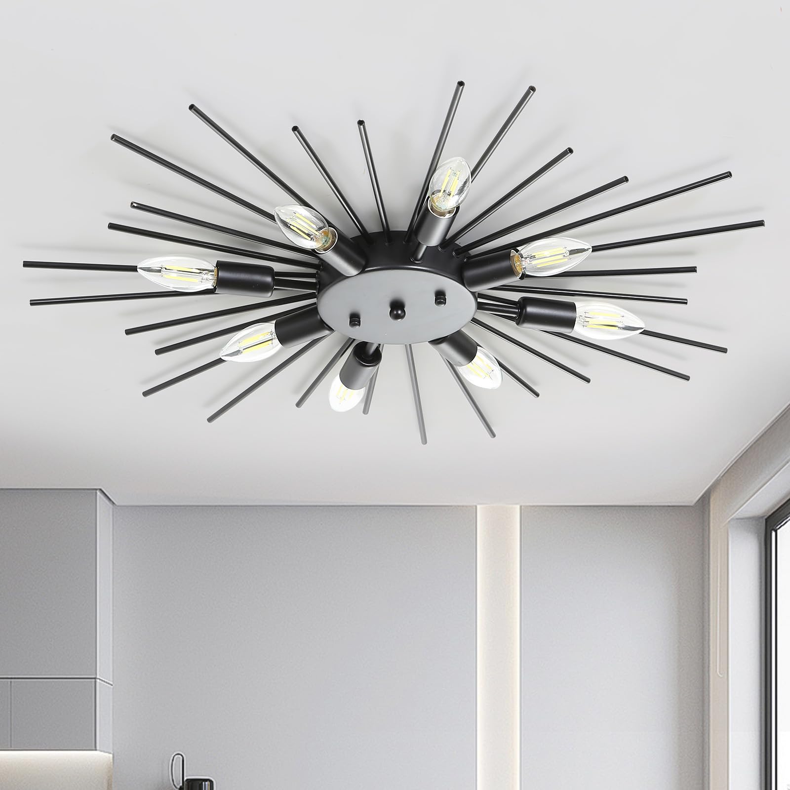 Yunnix Semi Flush Mount 8 Lights Satellite Metal Ceiling Light Gold Modern Ceiling Light Dining Room Light Fixture Gold Light Fi