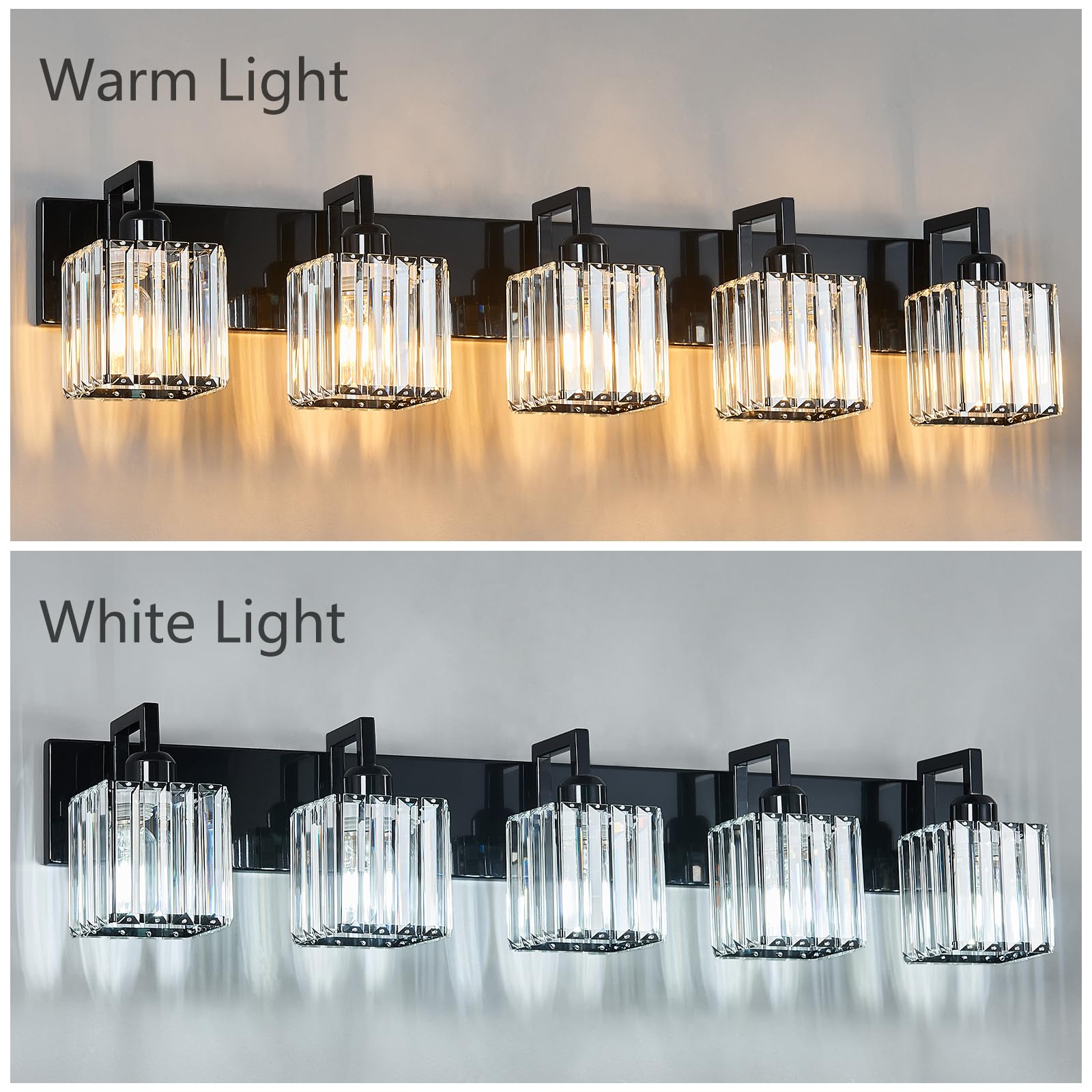 FDPBY Modern Bathroom Vanity Light 5-Light Crystal Wall Light Plating Black Model 003