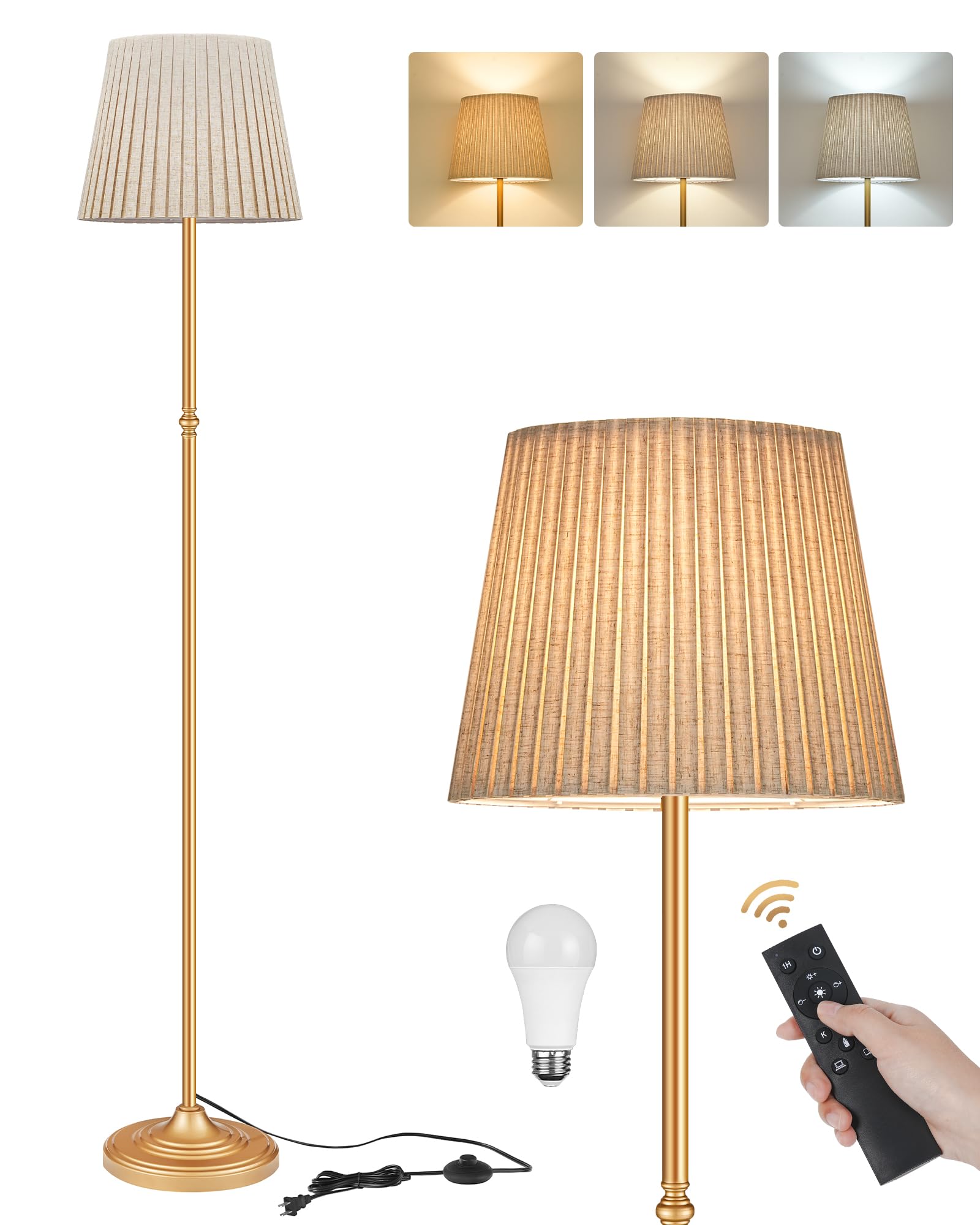 GOEBLESON Dimmable Floor Lamp for Living Room, 68 Tall Standing Lamp, Reading Light with Remote & Foot Pedal, 10W LED Bulb (3000