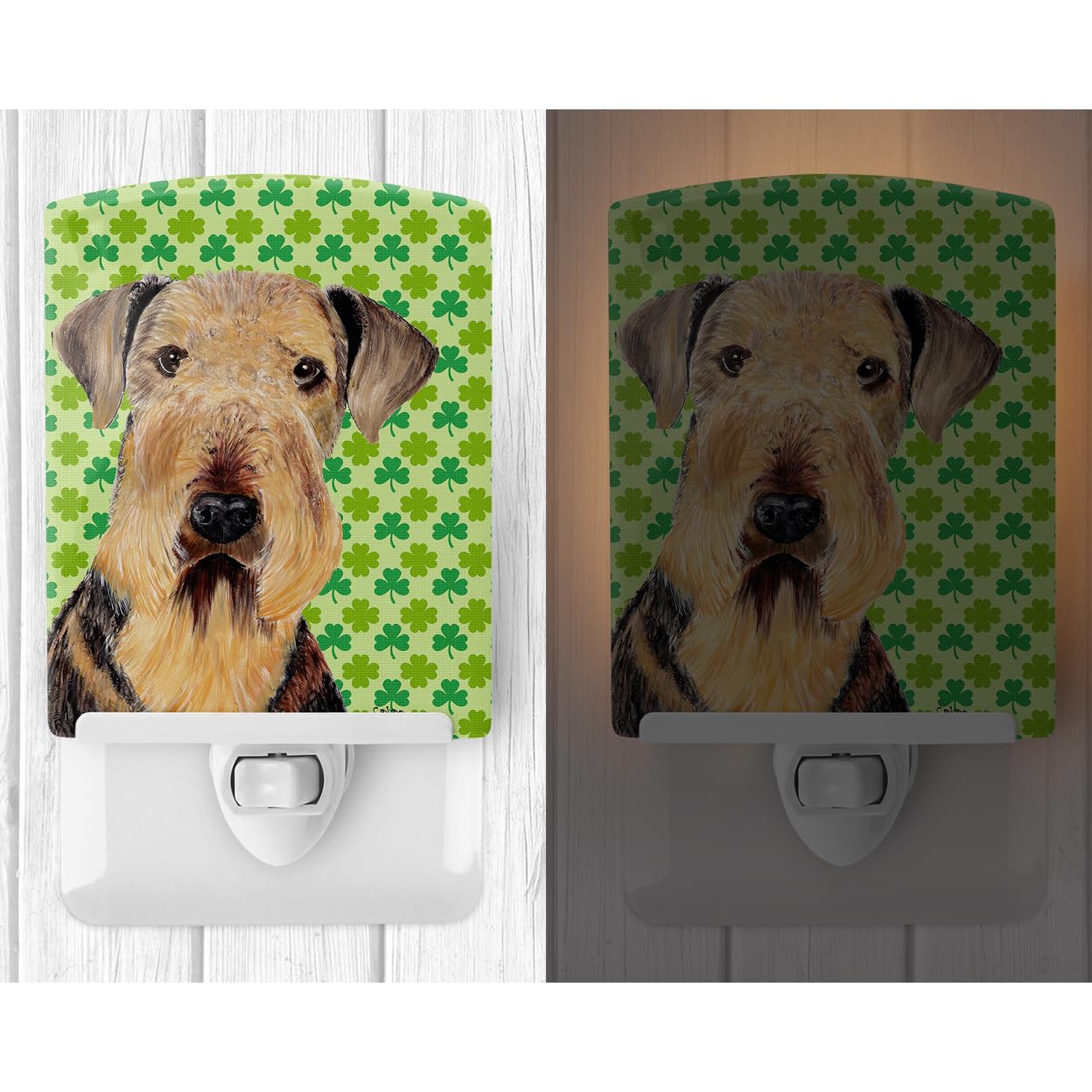 Carolines Treasures Ceramic Night Light Airedale Shamrock 6x4x3 Multicolor Model SC9293CNL UL-Certified