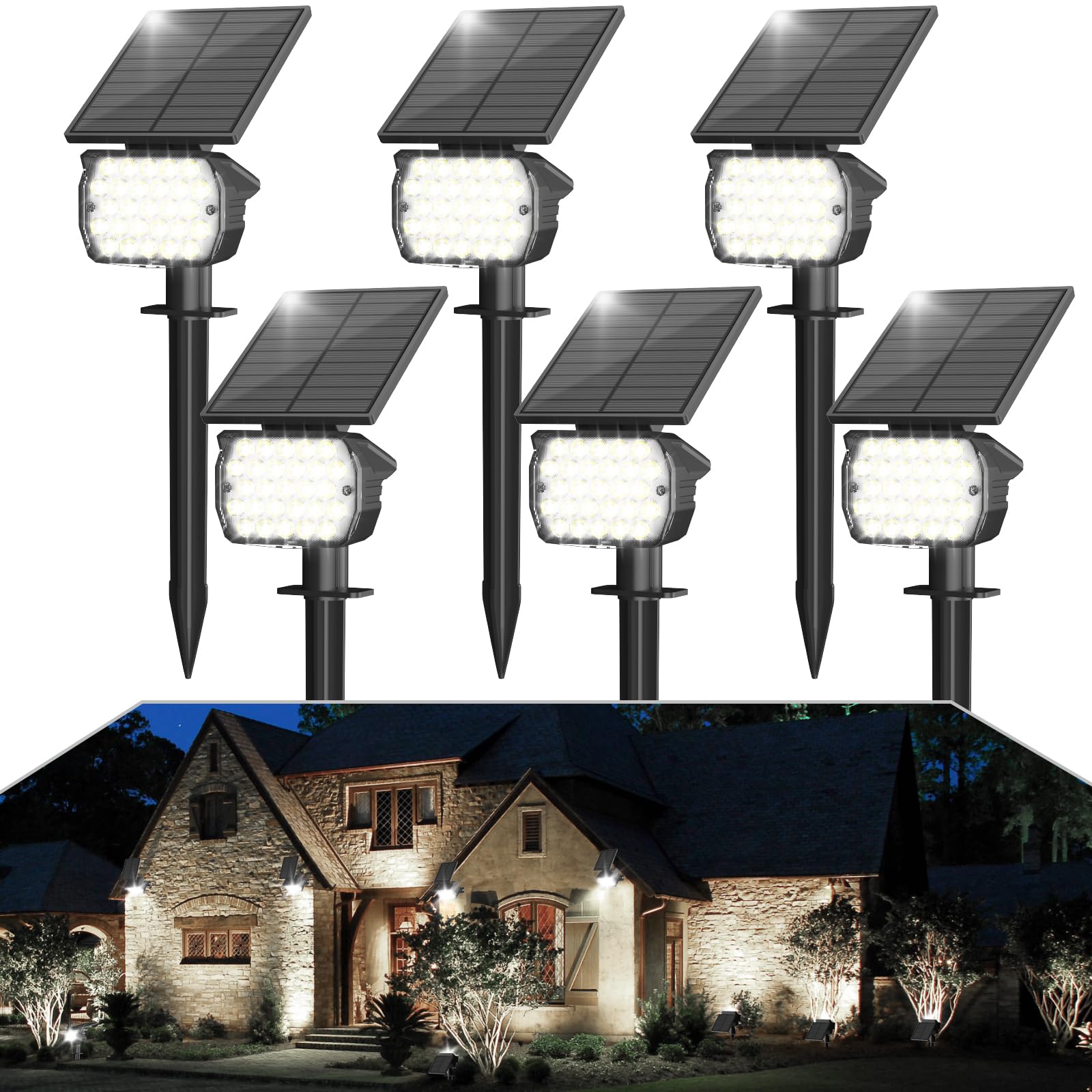Volisun Solar Spot Lights Outdoor, 27 Led, Ip67 Waterproof, 3 Modes, 6 Pack - Cool White