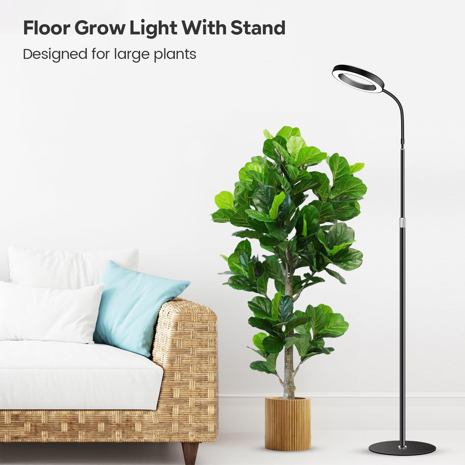 Garpsen Full Spectrum LED Grow Light for Indoor Plants, 67" Adjustable Height, 3 Color Modes, Black, Model BL-B20A