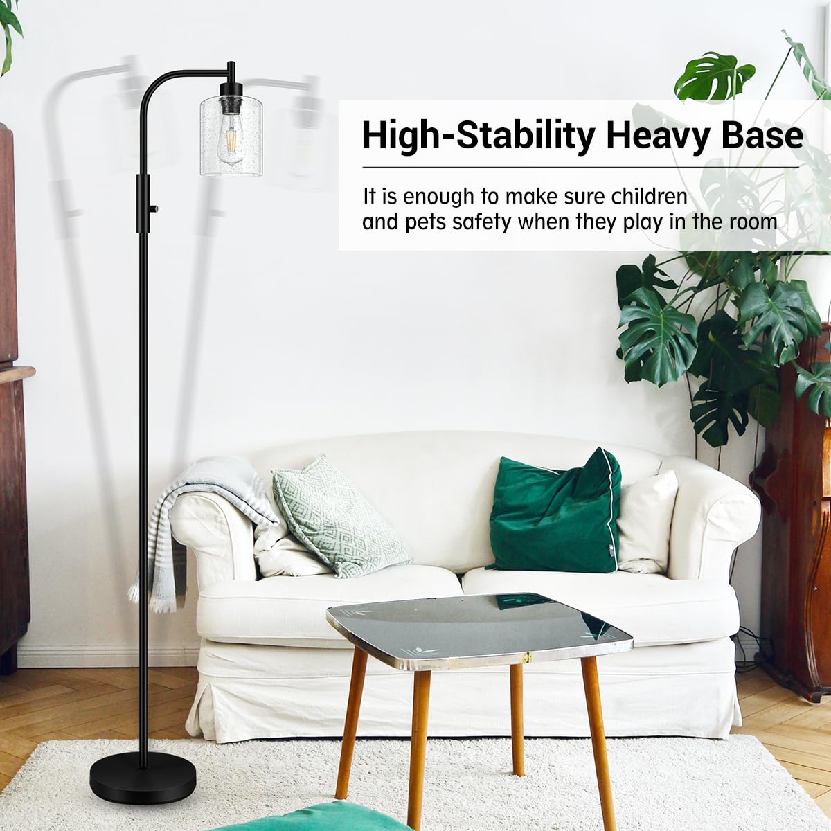 Boostarea Dimmable Floor Lamp, Standing Lamp With Seeded Glass Lampshade, 6W Led Bulb Included, Modern Floor Lamp, Industrial Fl