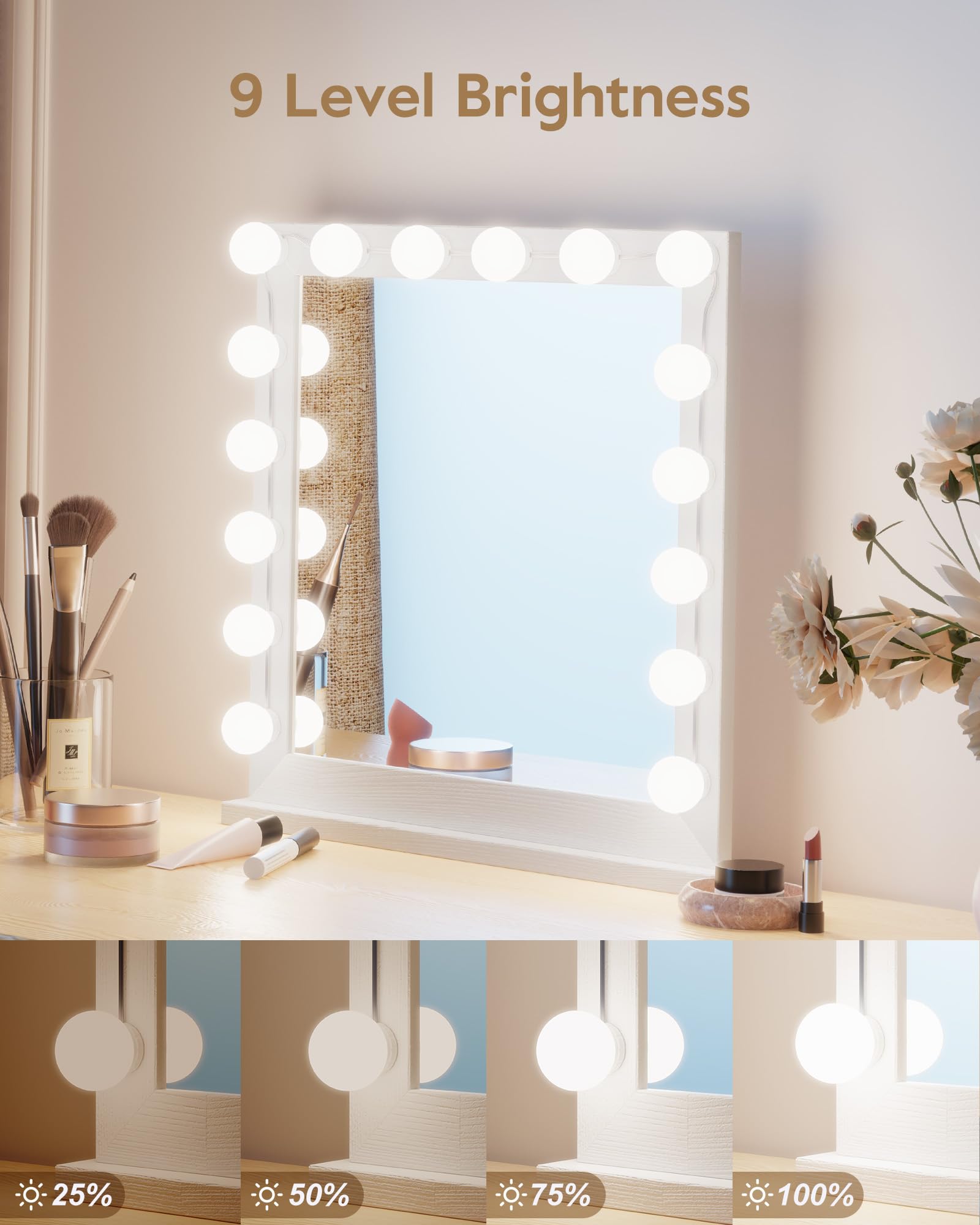Brightown 14 Bulb Dimmable Hollywood Makeup Mirror Lights, 22Ft Adjustable Vanity Lighting, ABS Material, 3 Colors, Model BT