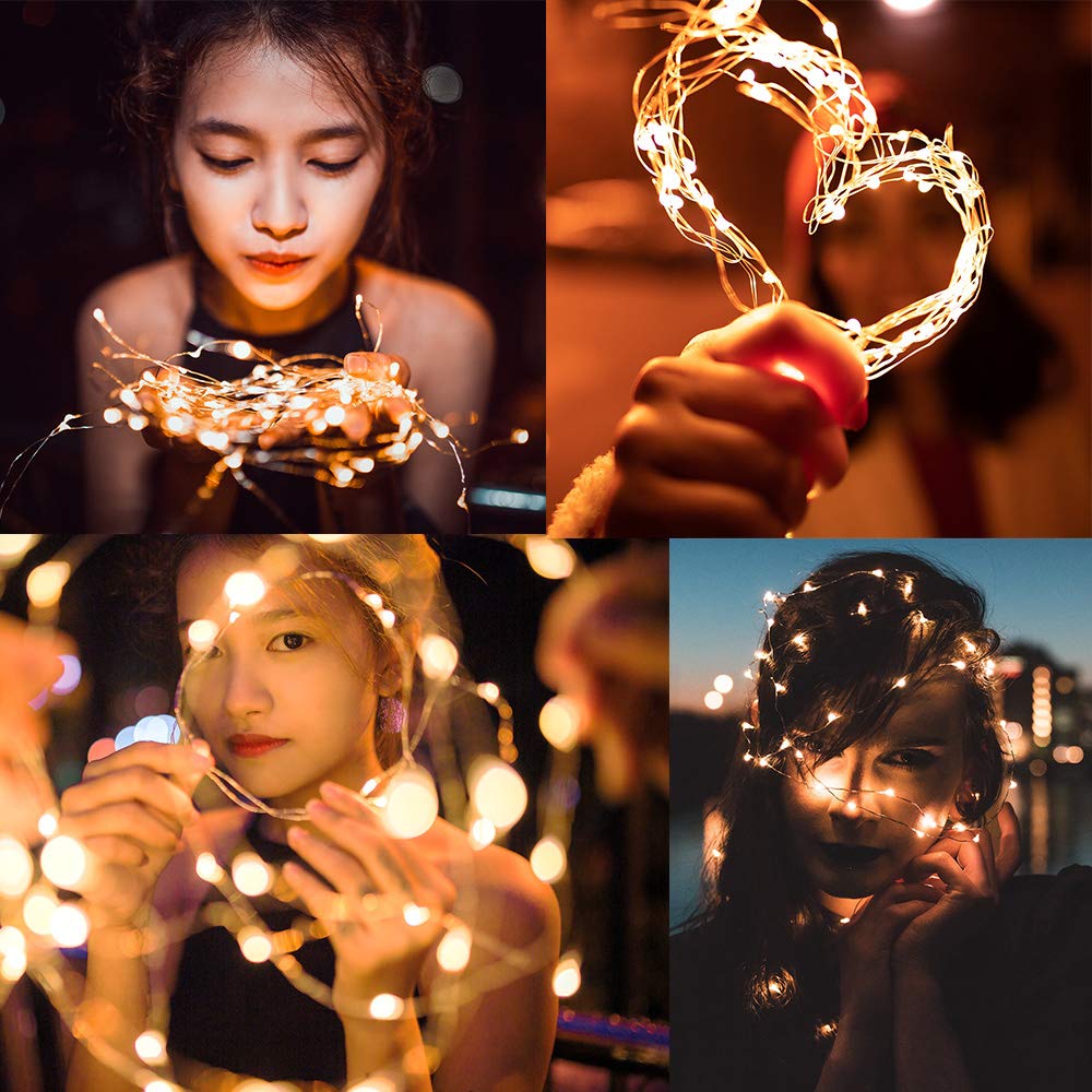 Cylapex 6 Pack Warm White Fairy Lights String Battery Operated Fairy Lights Firefly Lights Led Starry String Lights 3.3Ft 20 Leds Silvery Copper Wire For Christmas Diy Decoration Costume Wedding Party