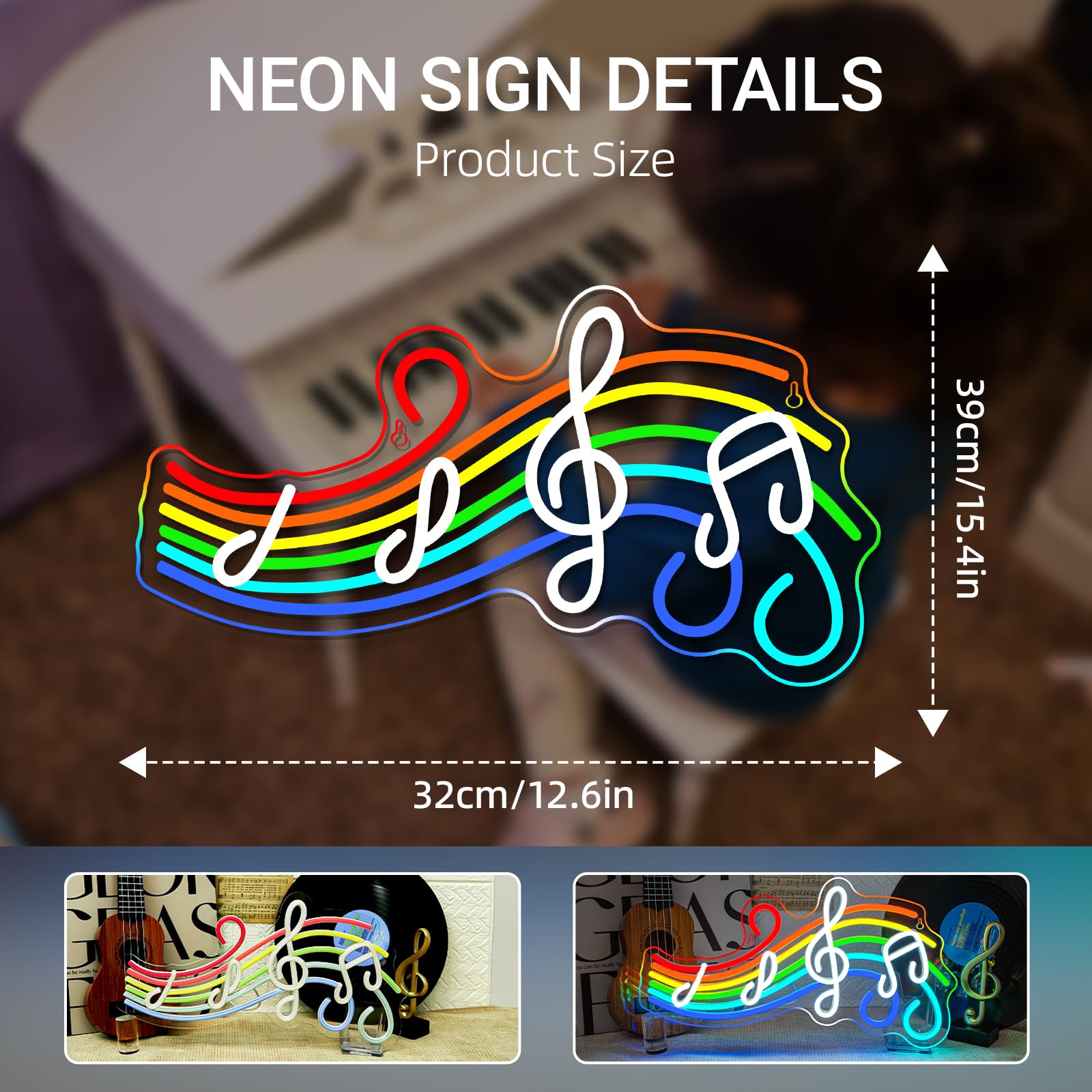 Music Neon Sign Rainbow Neon Signs For Wall Decor Music Notes Led Lights Colorful Light Up For Studio Bedroom Home Children Room Party Bar Man Cave Club Record Player Shop Decoration Gifts