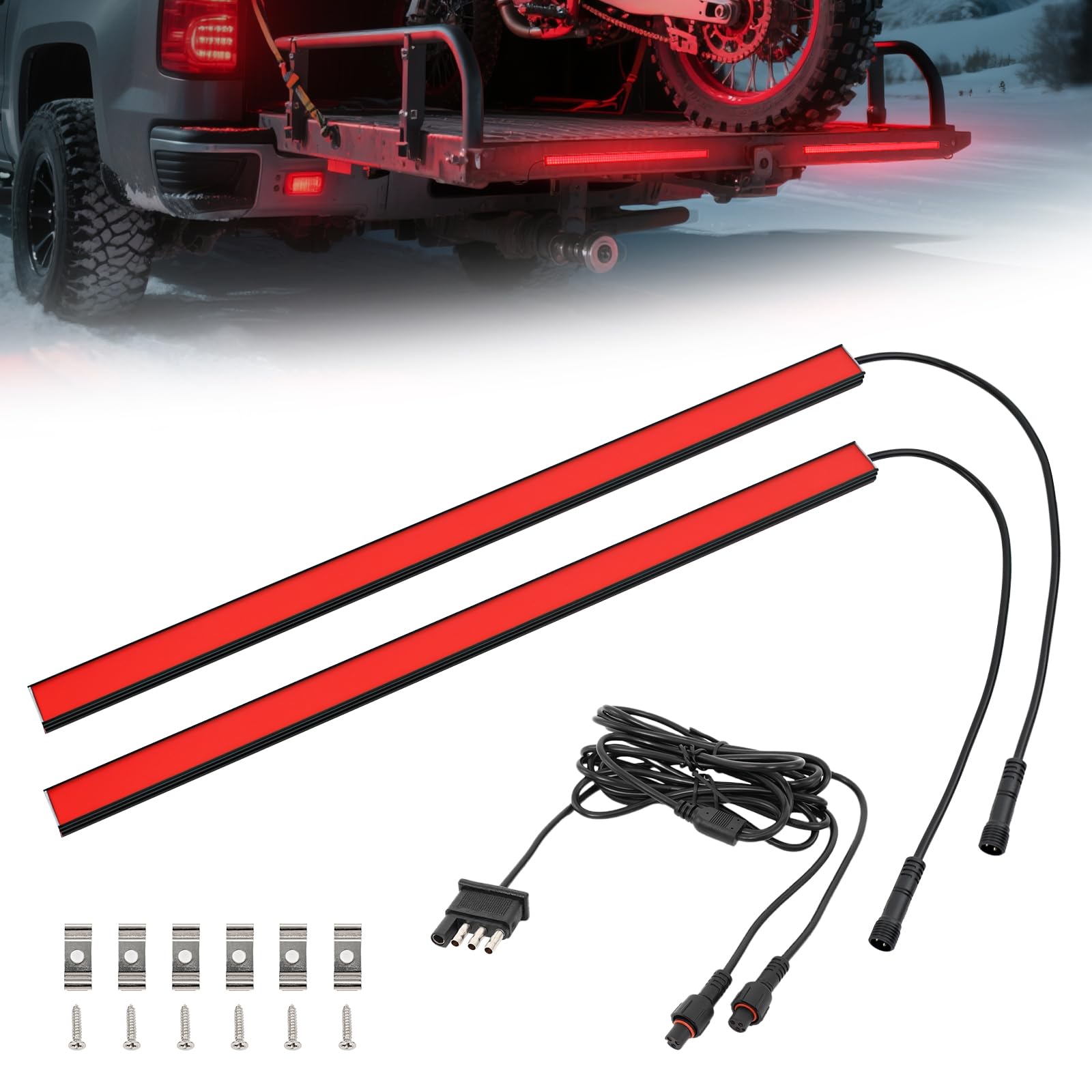 Turvysen 15 Inch LED Trailer Tail Brake Light Strips, 2 Pcs Universal Red Turn Signal Running Lights Bar, DC 12V Aluminum Brake 