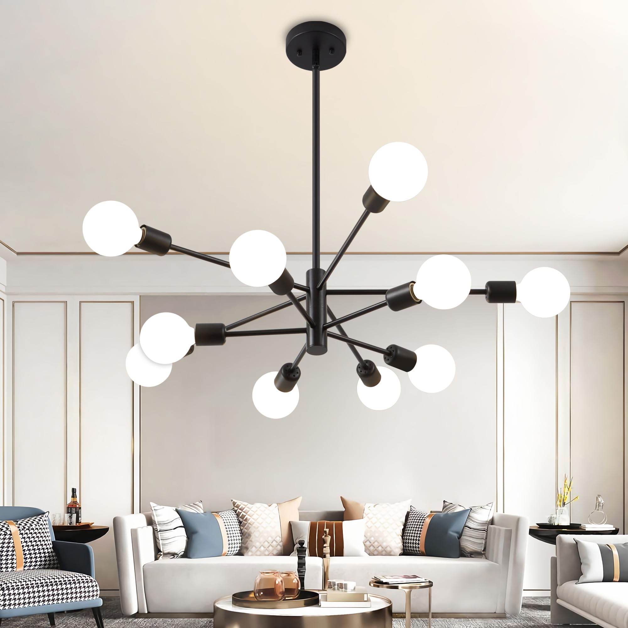 Deyidn Sputnik Chandelier, Black Modern Chandeliers, Mid Century Ceiling Lighting Fixture For Living Room, Kitchen, Bedroom, Din