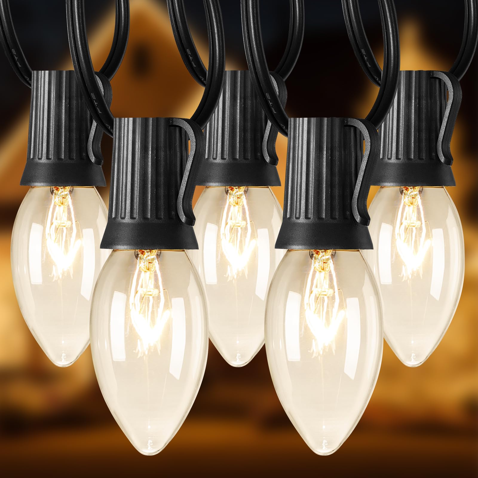 Brightown C9 Bulb String Lights, 25FT Warm White, 25 Bulbs, Black Wire, Outdoor Patio Party Decoration, Model GYPI-O257AU