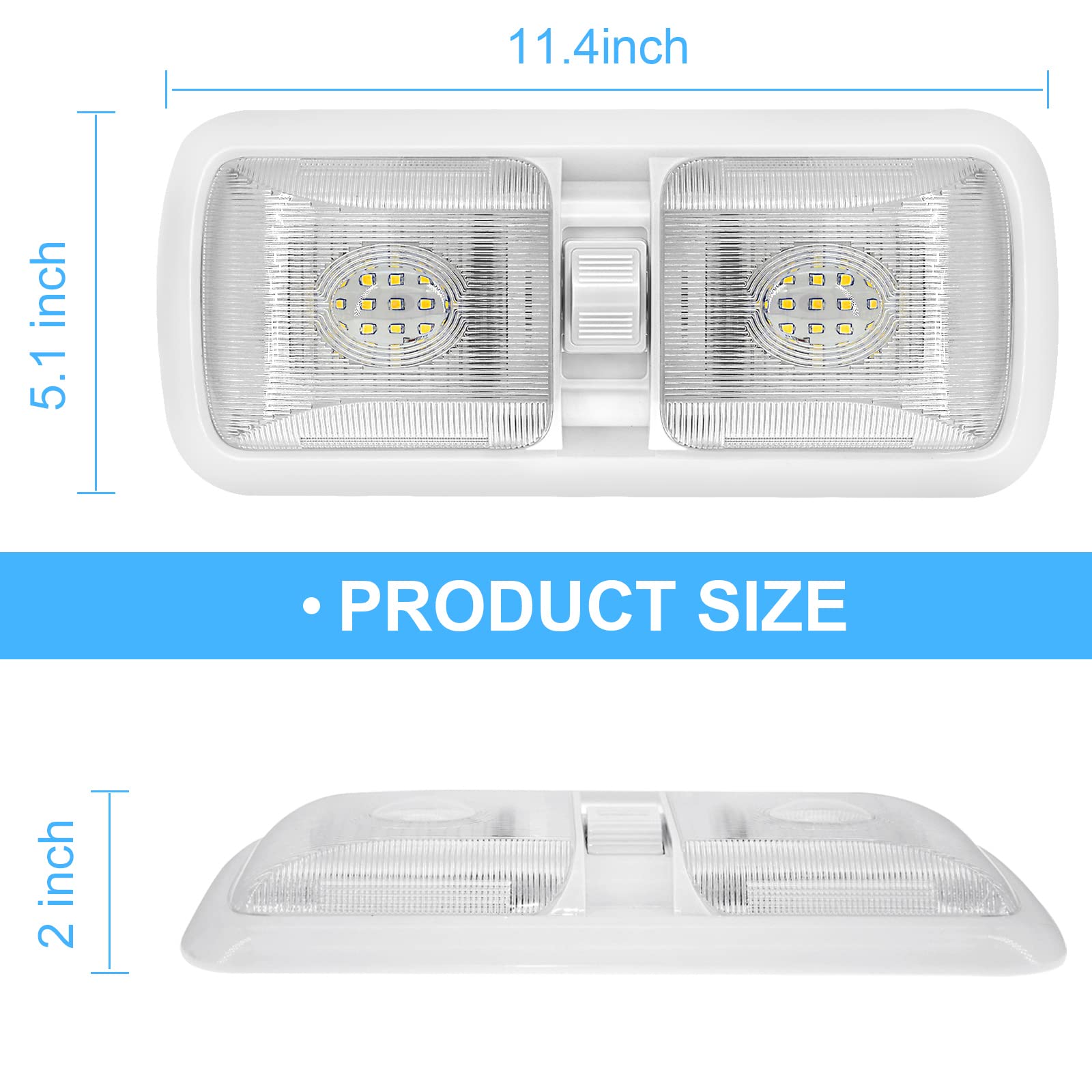 Miady RV LED Ceiling Light, 750 Lumens, Double Dome, Natural White 4000-4500K, 2-Pack, Square